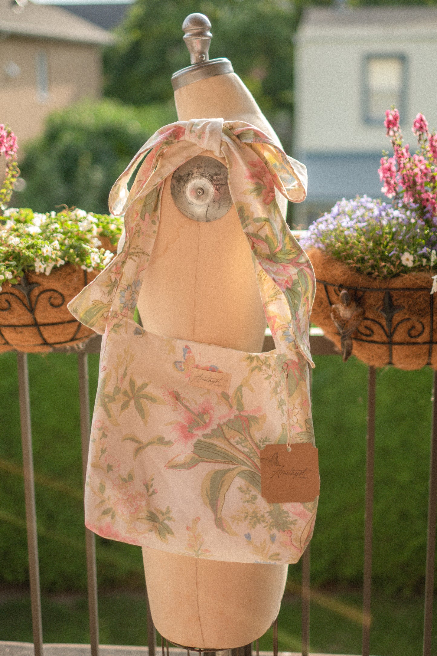 Handmade Ribbon cotton tote - fairy meadows