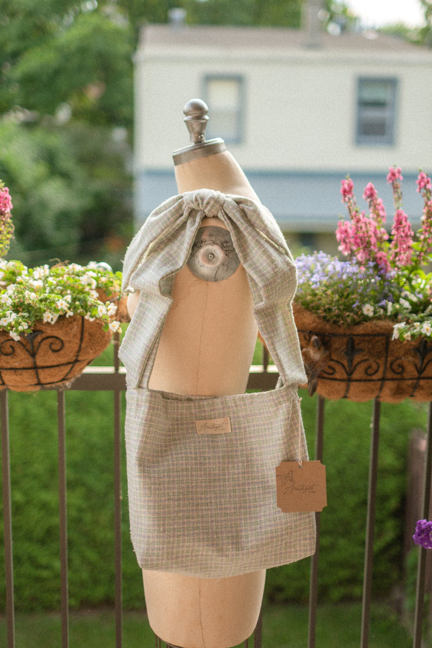Handmade Ribbon cotton reversible tote - periwinkle