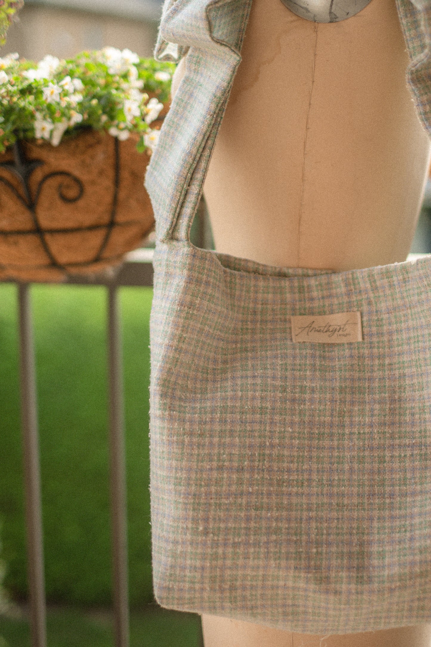 Handmade Ribbon cotton reversible tote - periwinkle