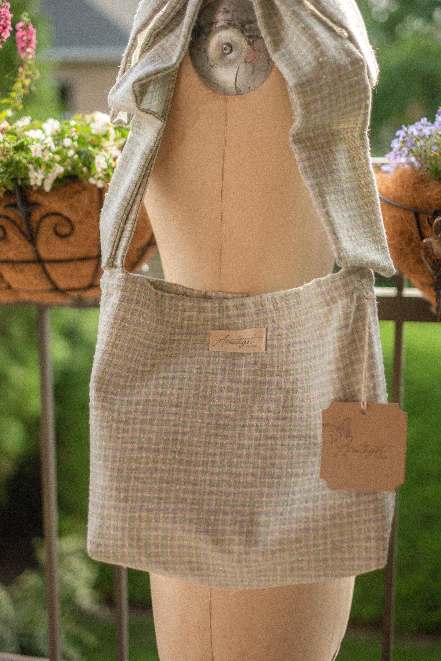 Handmade Ribbon cotton reversible tote - periwinkle