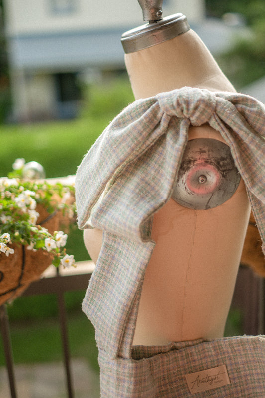 Handmade Ribbon cotton reversible tote - periwinkle