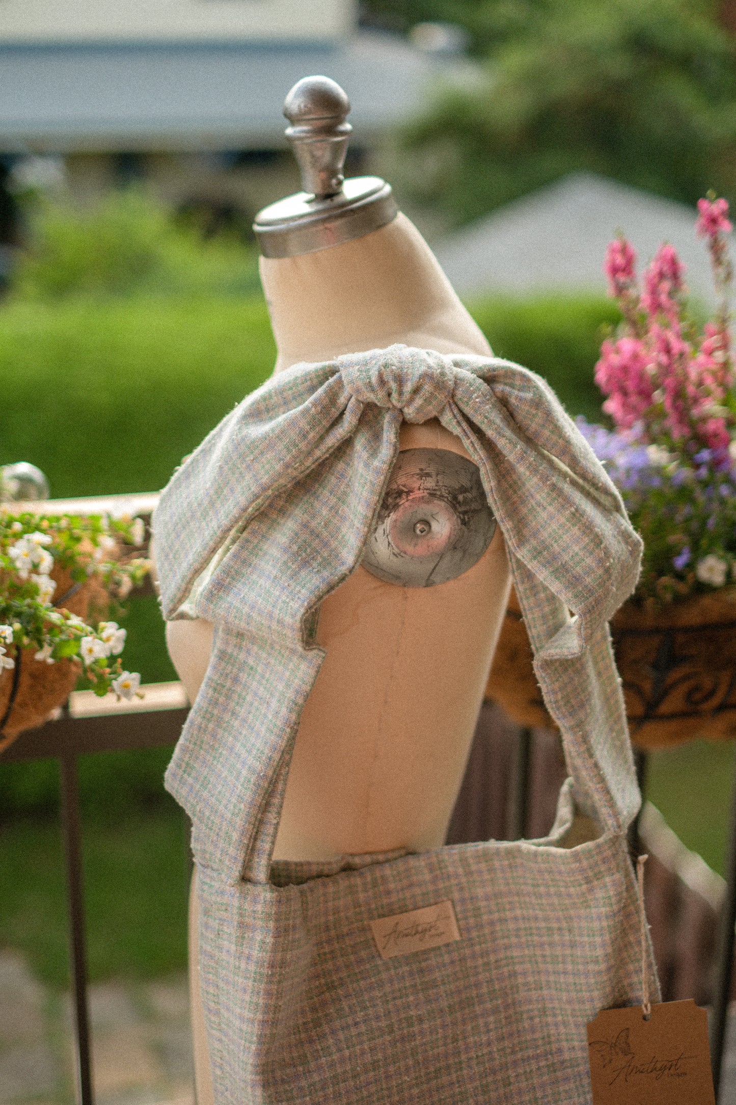 Handmade Ribbon cotton reversible tote - periwinkle