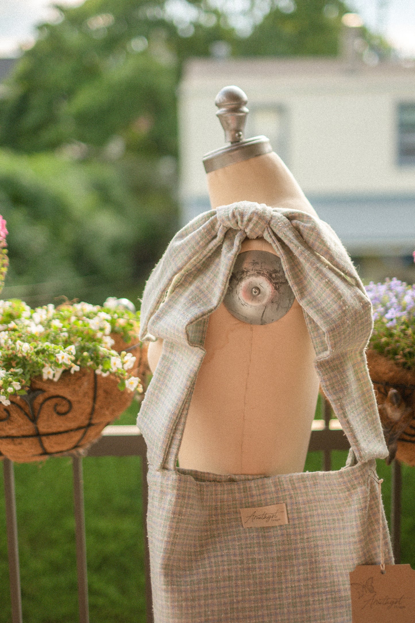 Handmade Ribbon cotton reversible tote - periwinkle