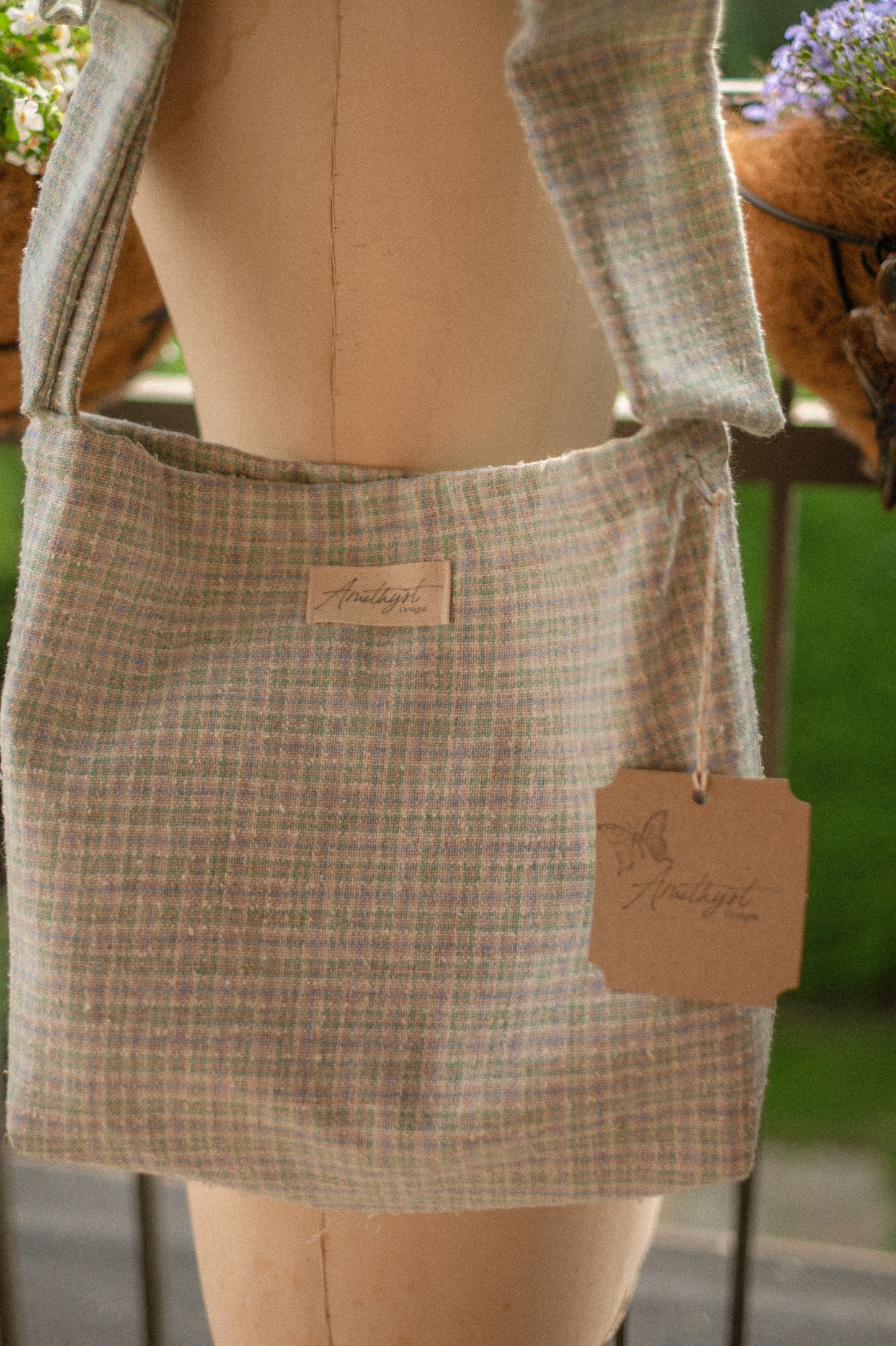 Handmade Ribbon cotton reversible tote - periwinkle