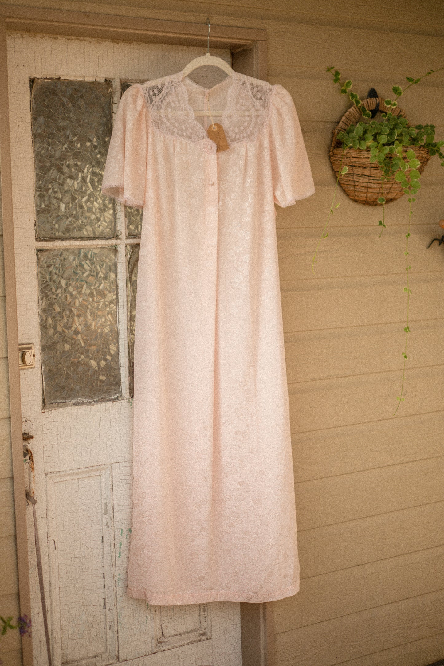 Vintage floral satin Lacey soft pink nighty