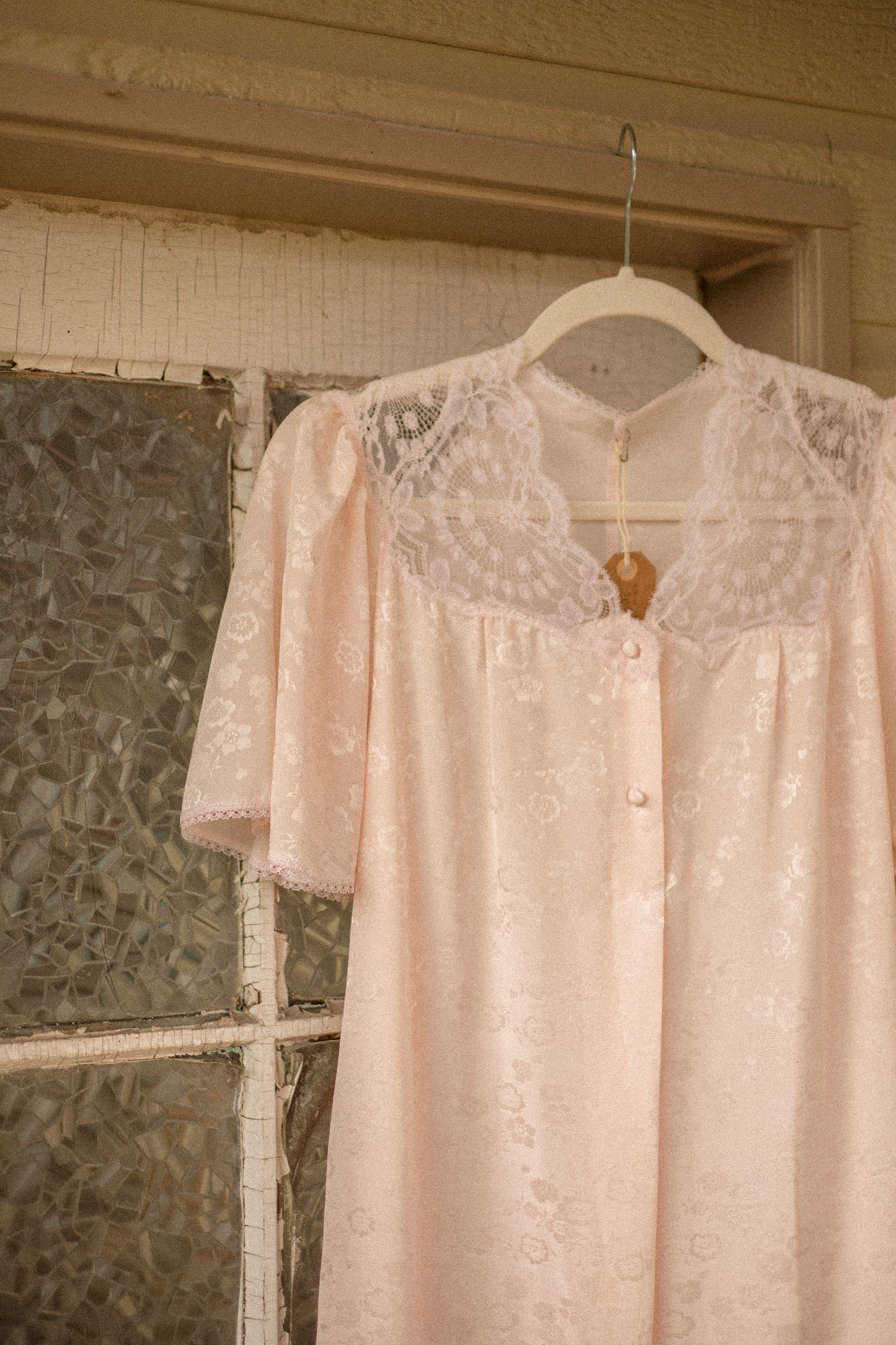 Vintage floral satin Lacey soft pink nighty