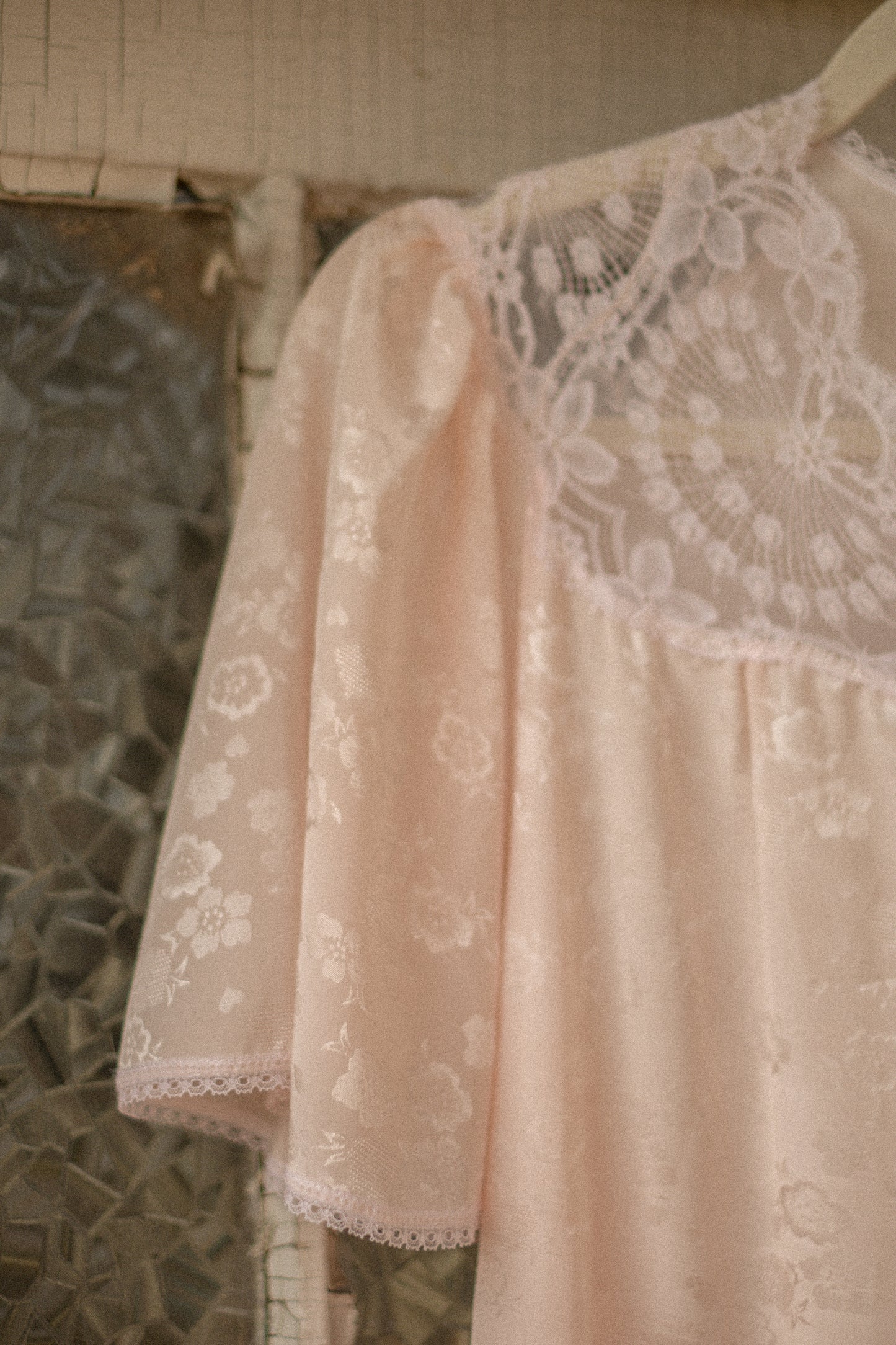 Vintage floral satin Lacey soft pink nighty