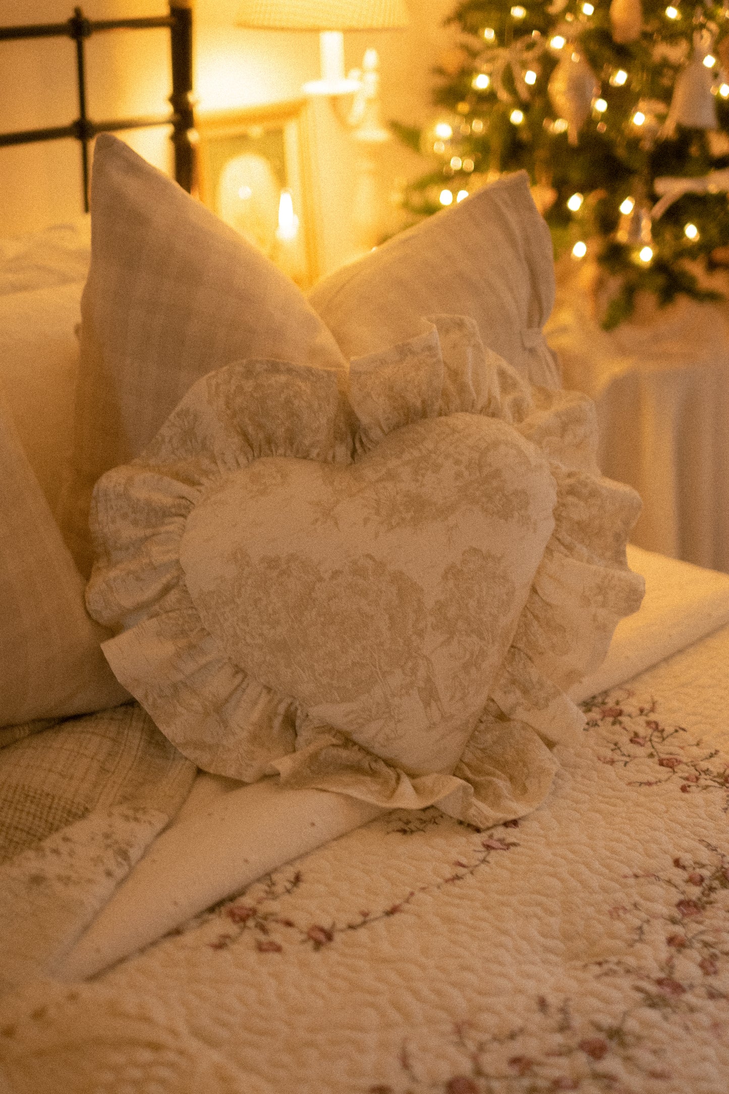 New ✨ Handmade ruffled heart pillow - Heirloom beige
