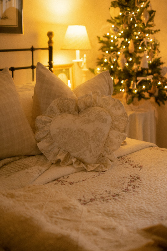 New ✨ Handmade ruffled heart pillow - Heirloom beige