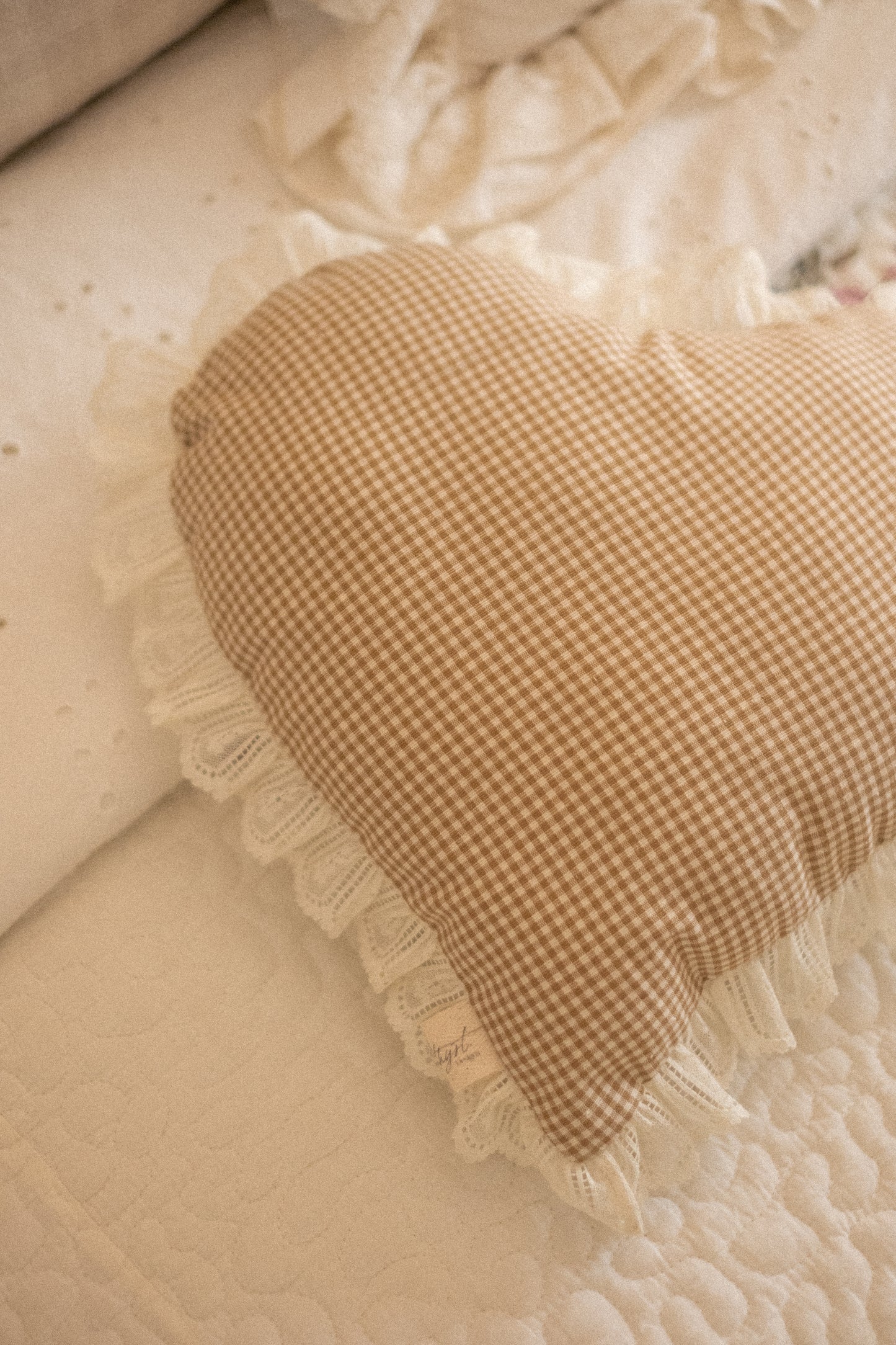 Handmade ruffled heart pillow - beth