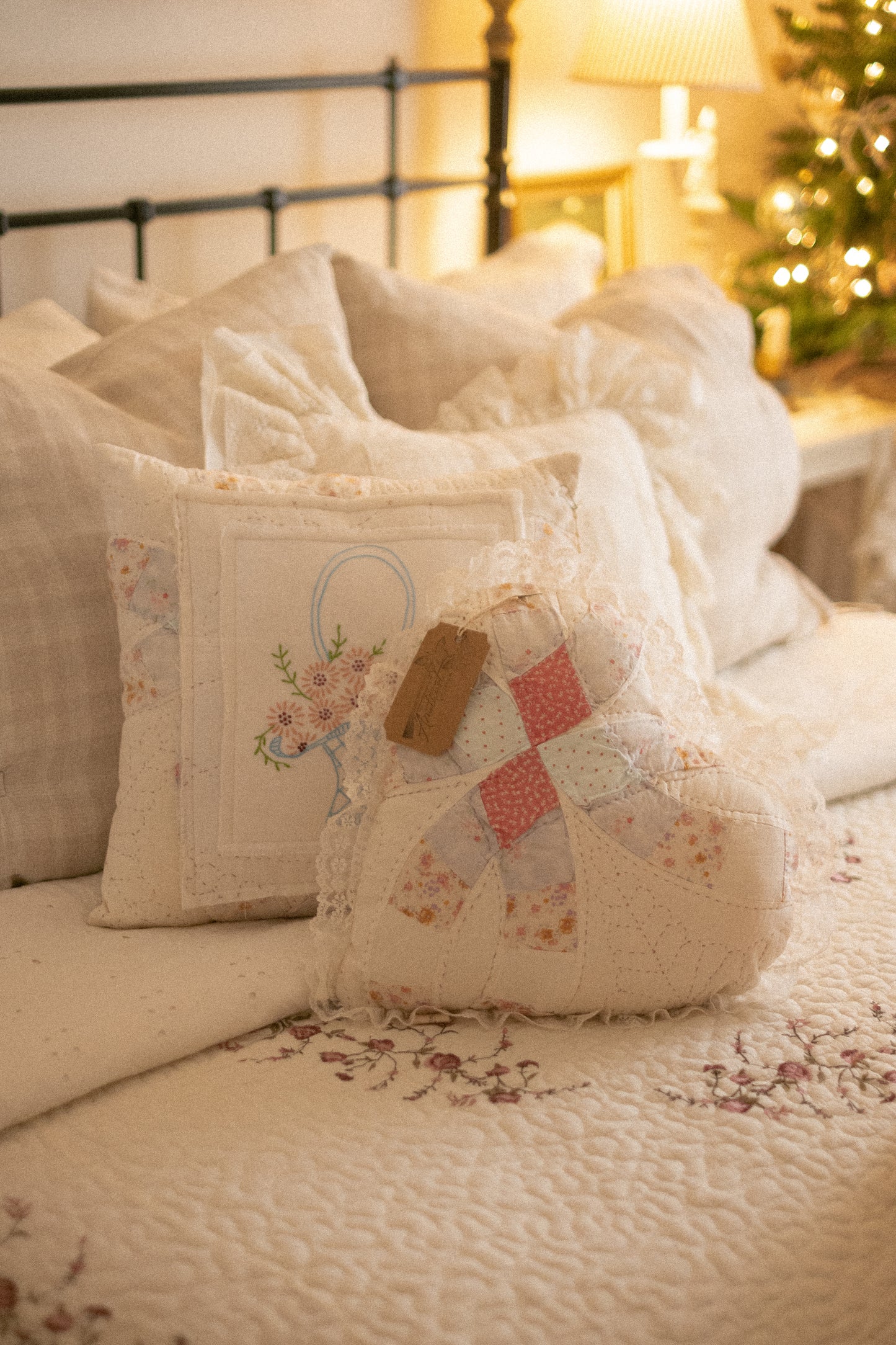 Handmade ruffled heart pillow - Mabel