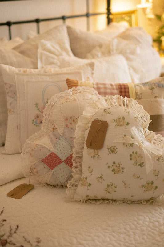 Handmade ruffled heart pillow - beth