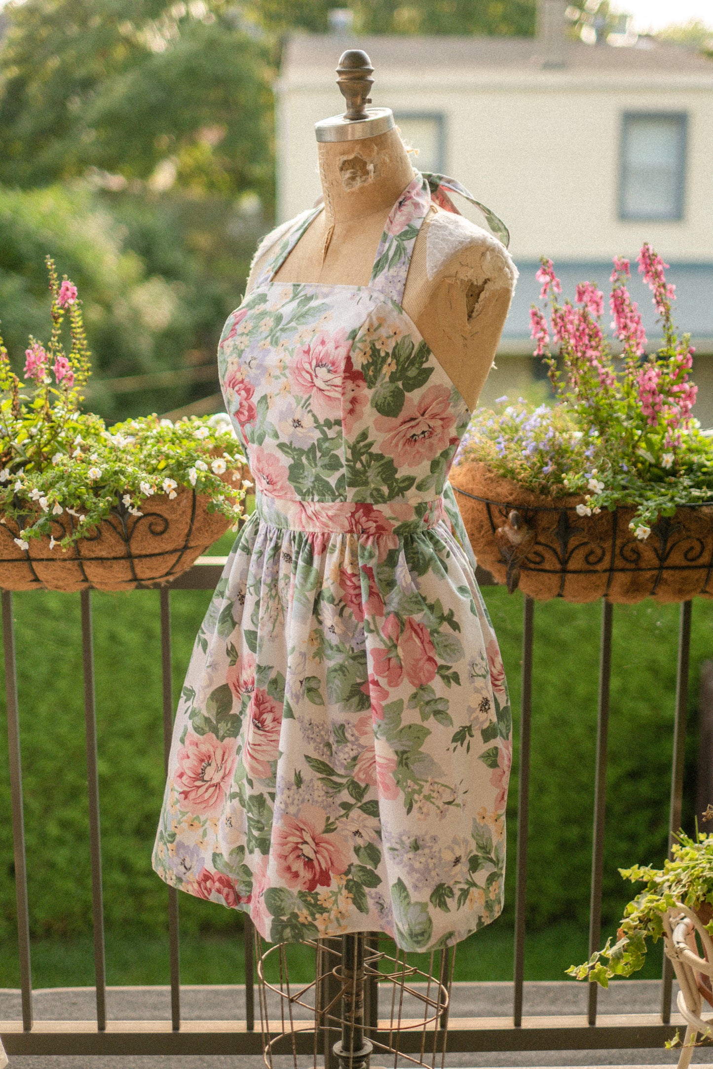 Handmade vintage apron set - Raspberry🌷