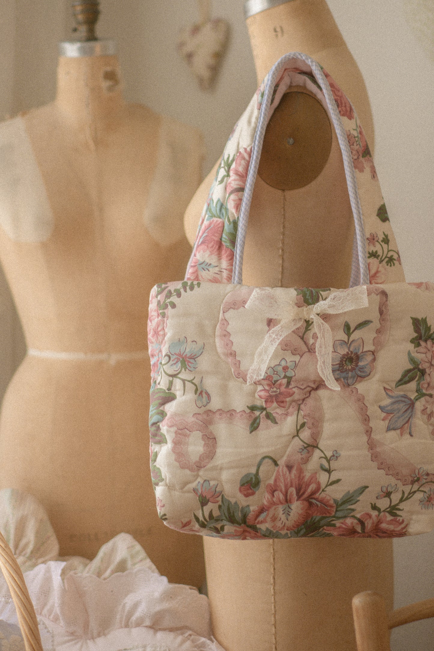 Handmade puffy quilted floral tote - Isabella