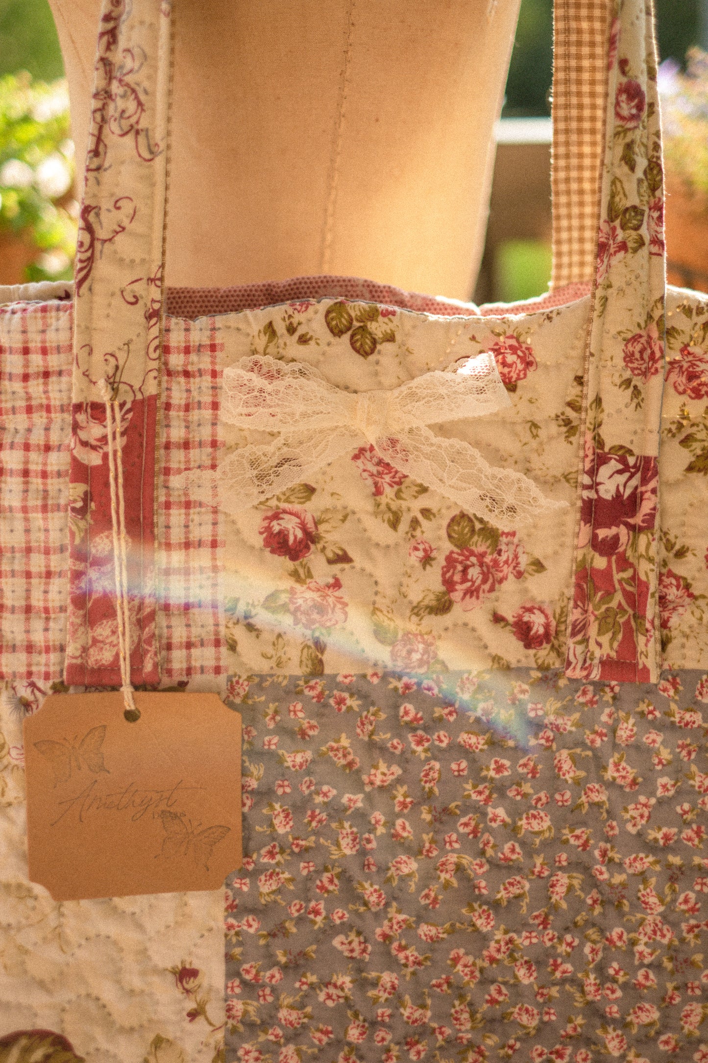 Handmade large quilted tote bag - Berry picking 🍓