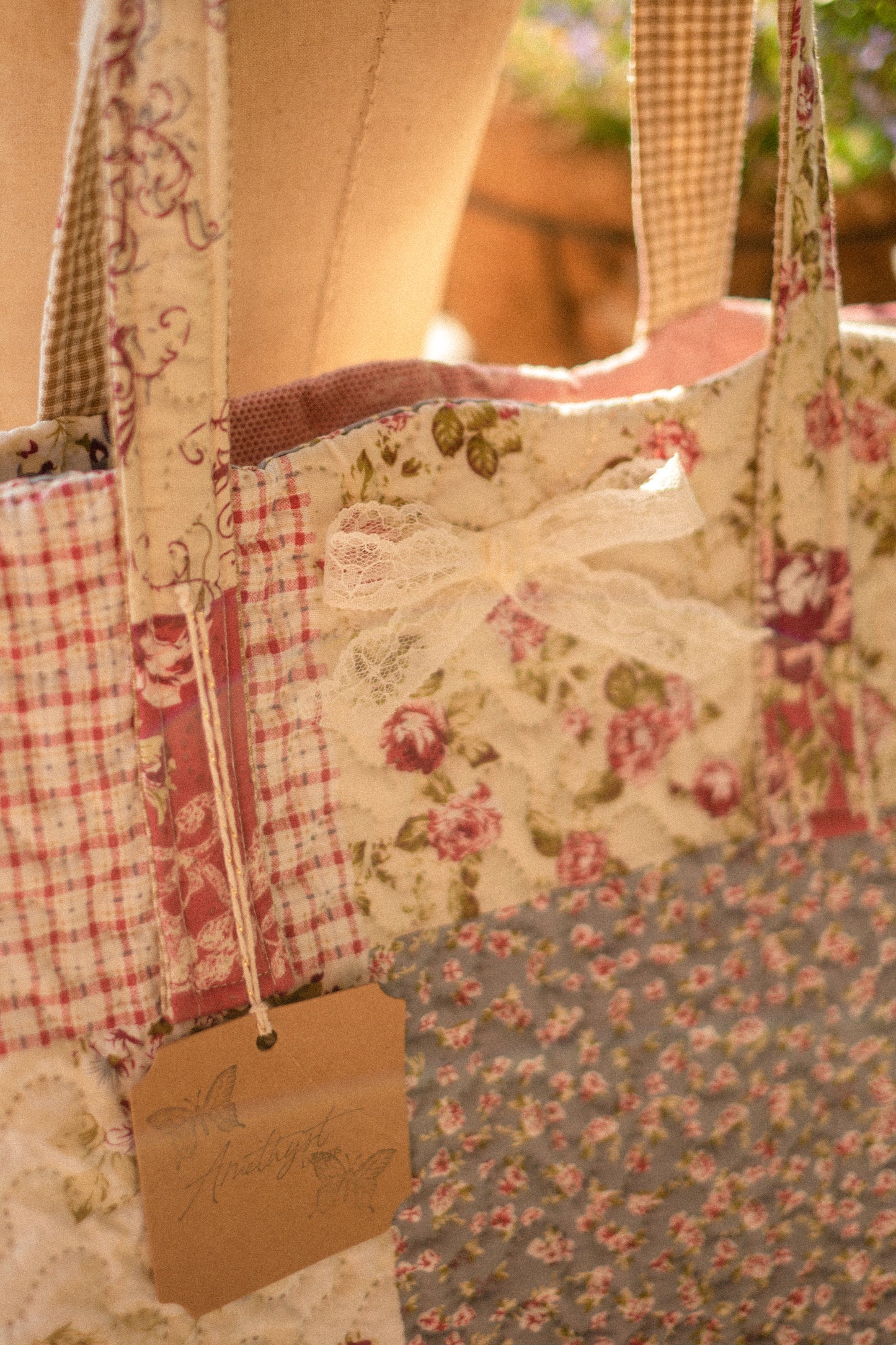 Handmade large quilted tote bag - Berry picking 🍓
