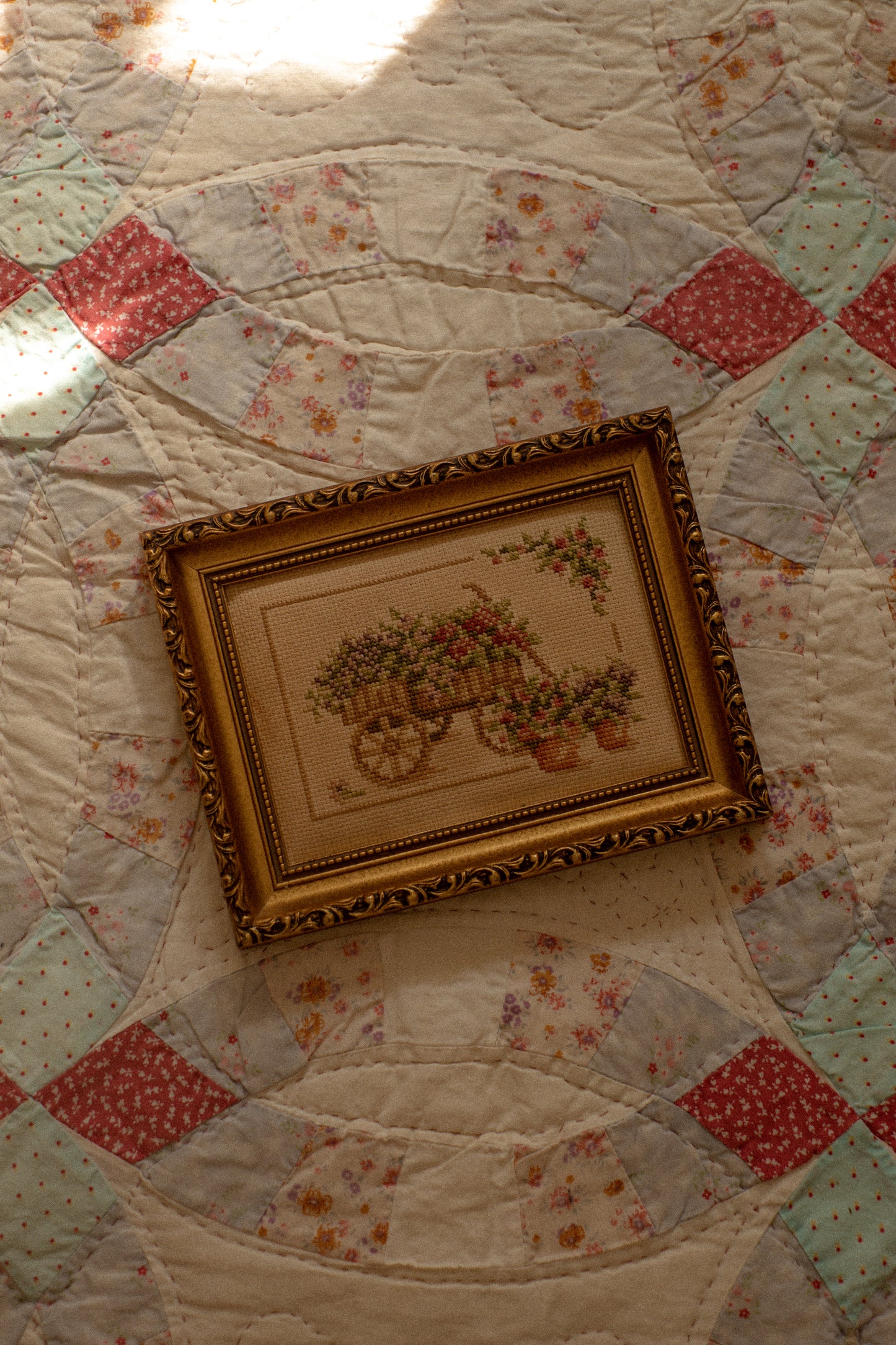 Vintage framed autumn floral cross stitch🍂