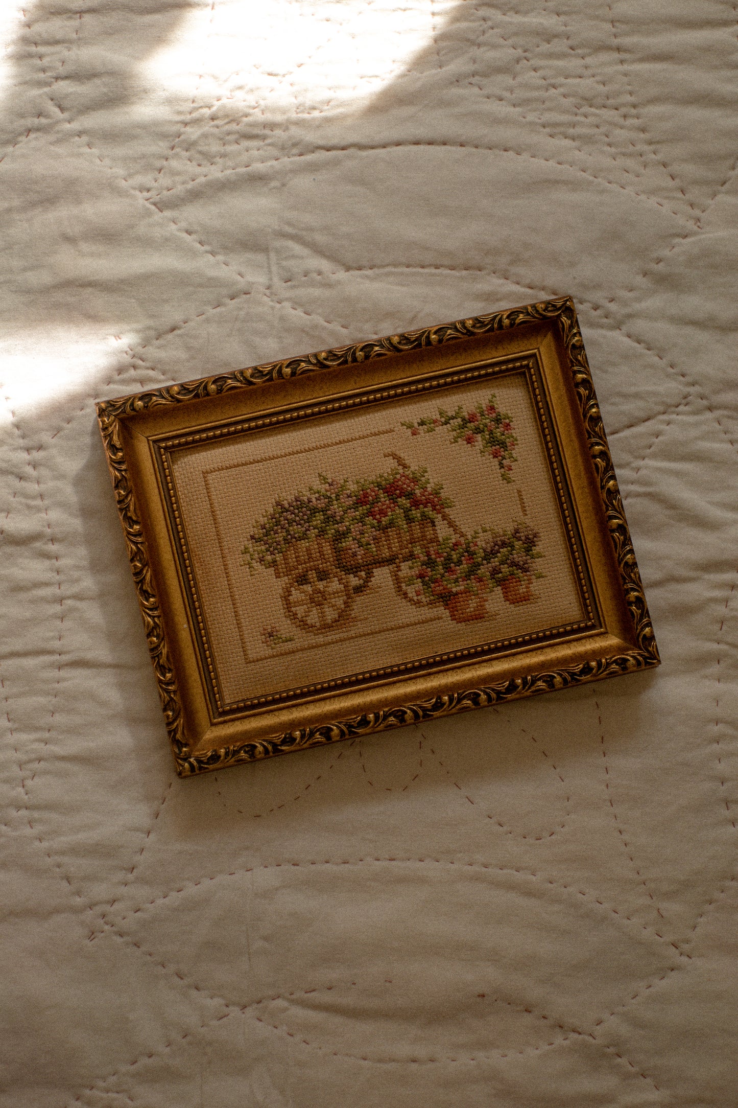 Vintage framed autumn floral cross stitch🍂