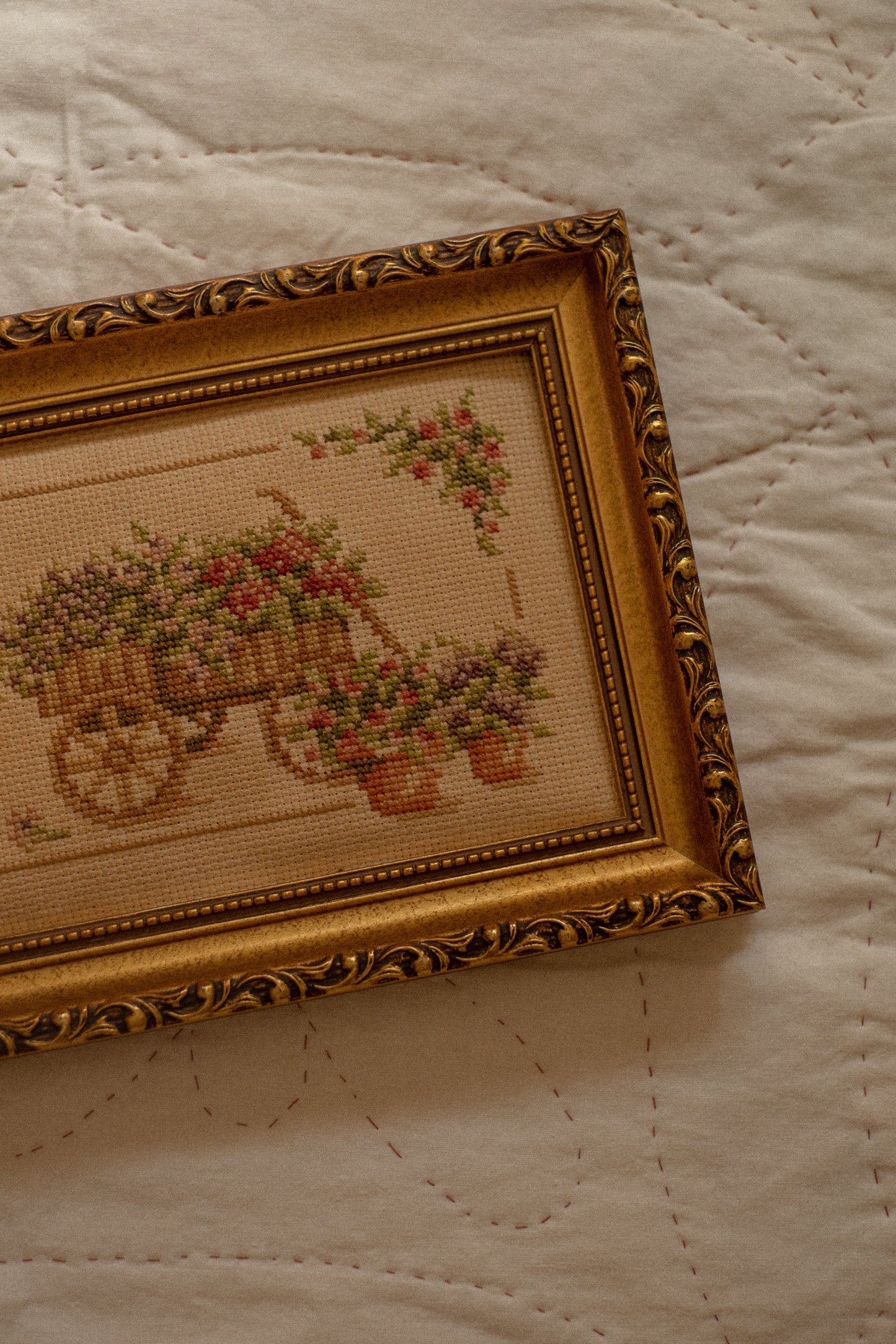 Vintage framed autumn floral cross stitch🍂