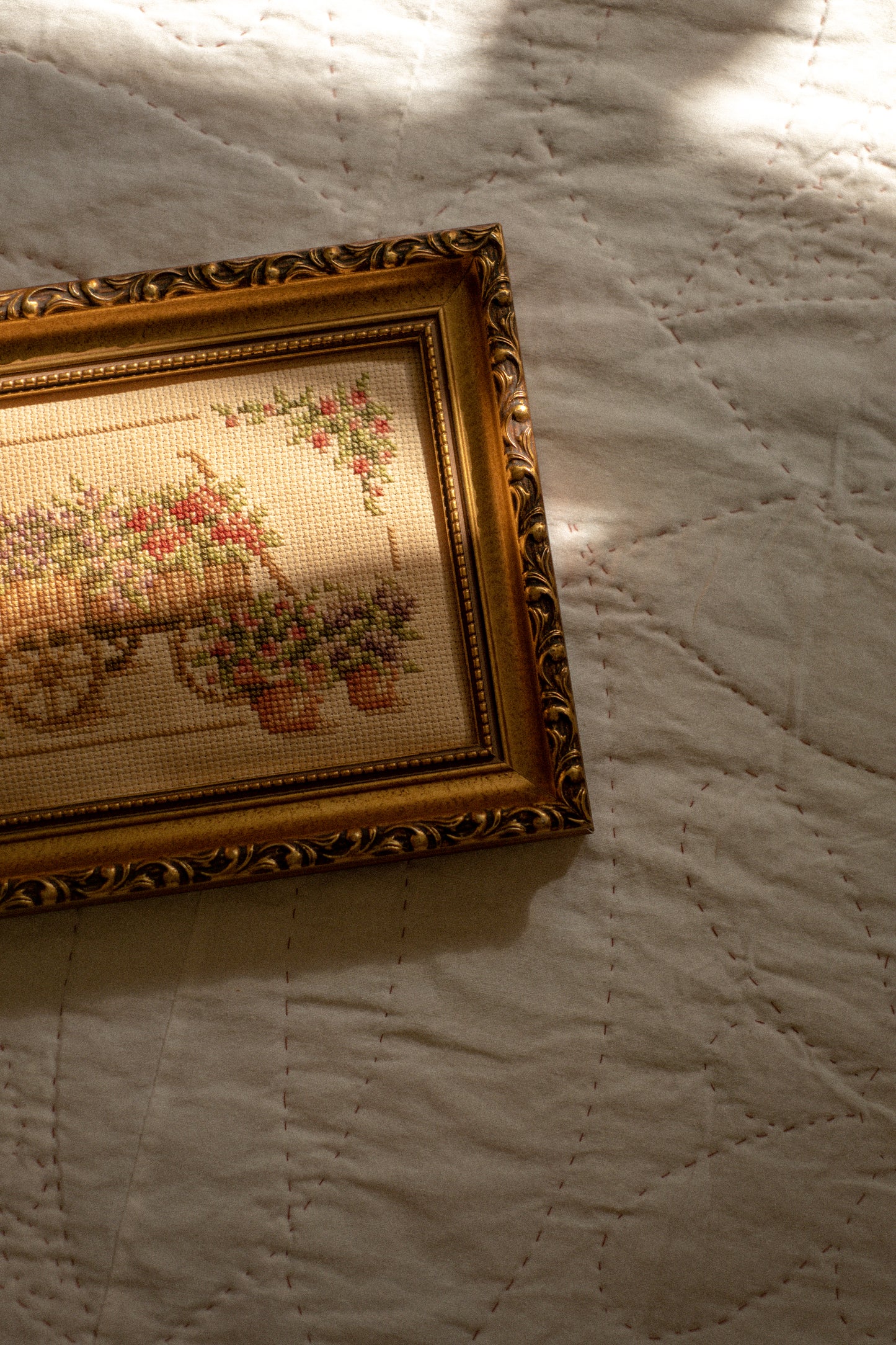 Vintage framed autumn floral cross stitch🍂