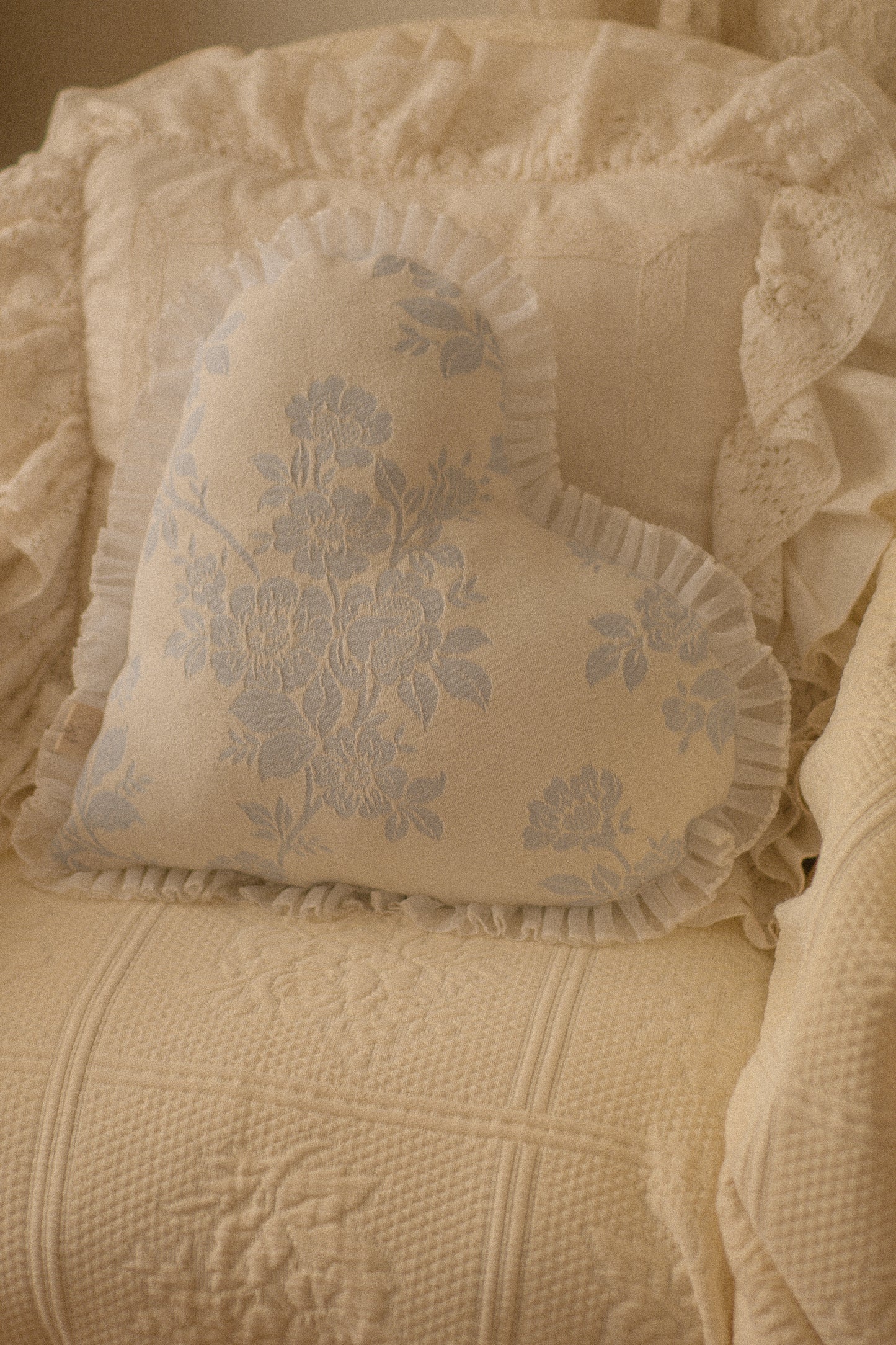 Handmade lace trimmed heart pillow - Violet