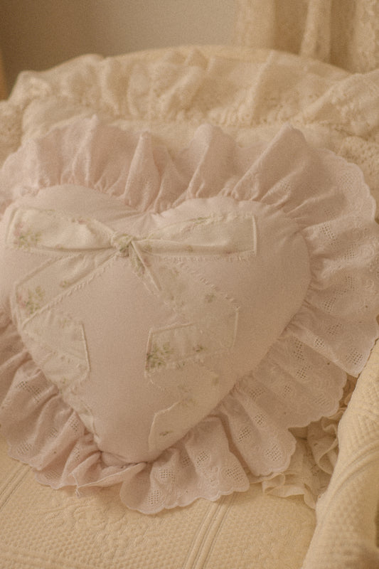 Handmade ruffled appliqué heart pillow - Charlotte