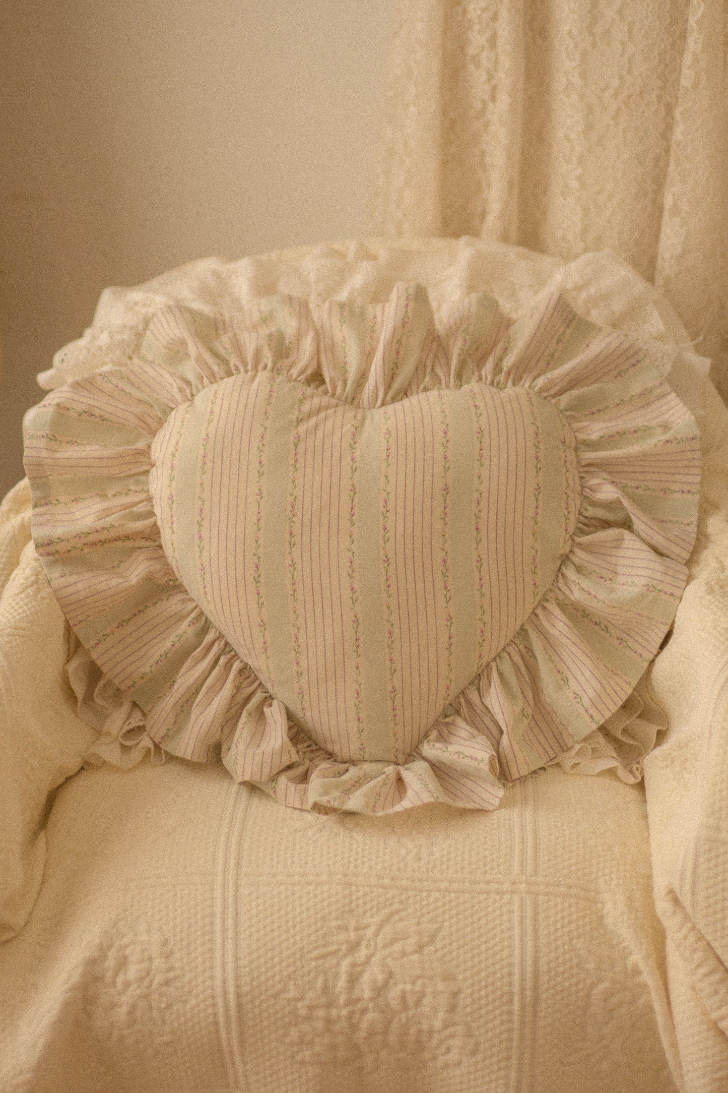 Handmade ruffled heart pillow - Eloise