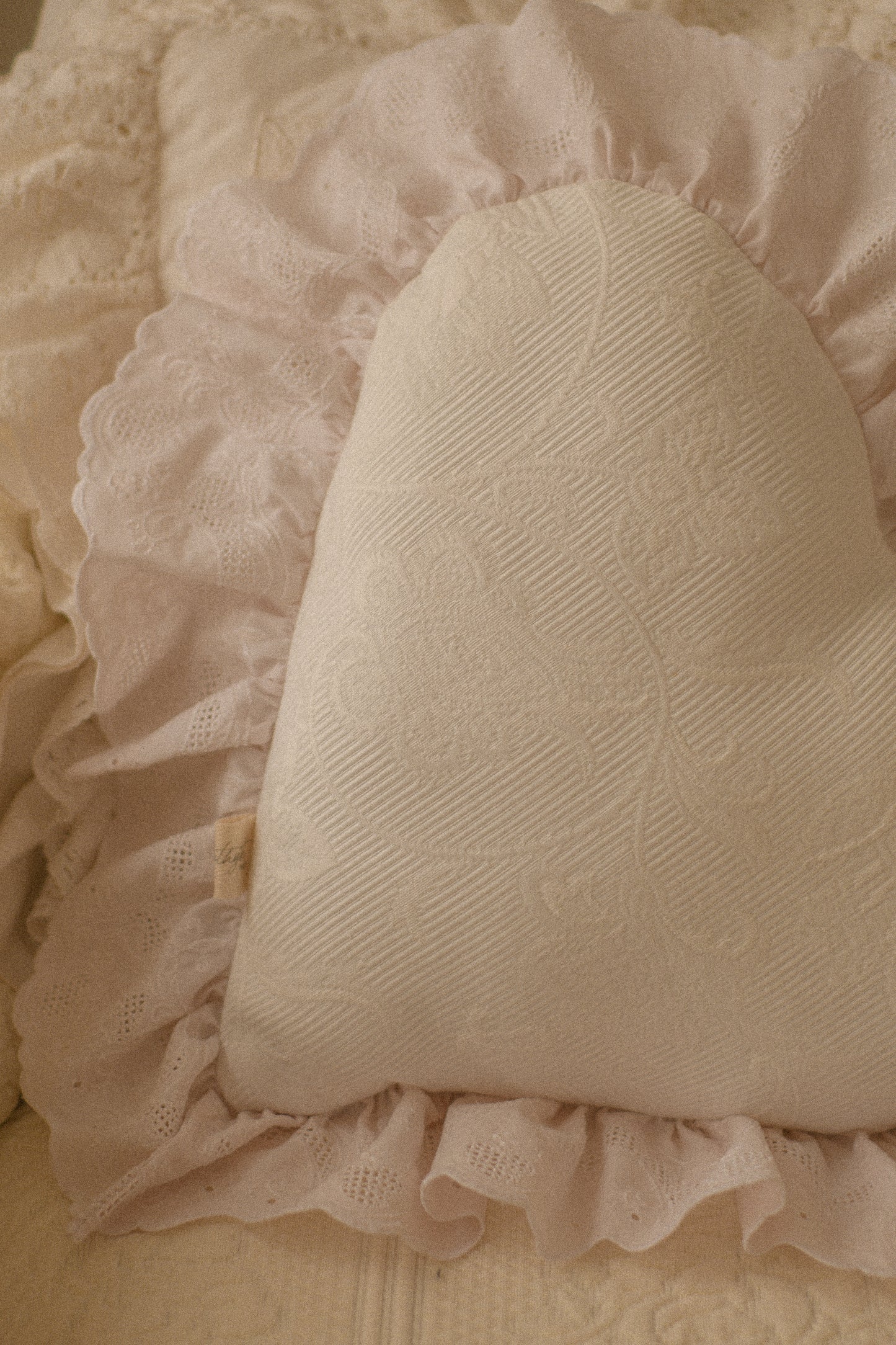 Handmade ruffled appliqué heart pillow - Charlotte