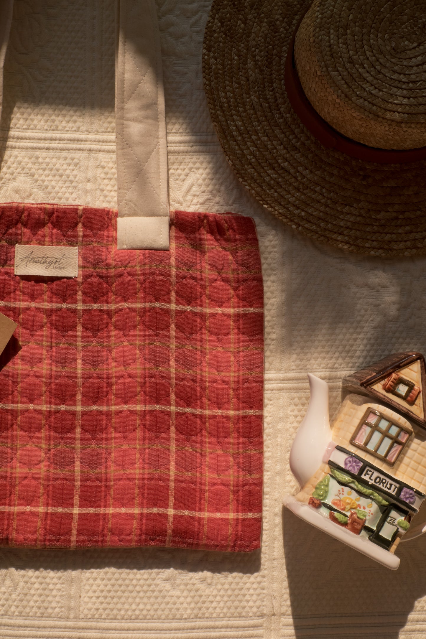 Handmade quilted mini tote bag - cherry ♡