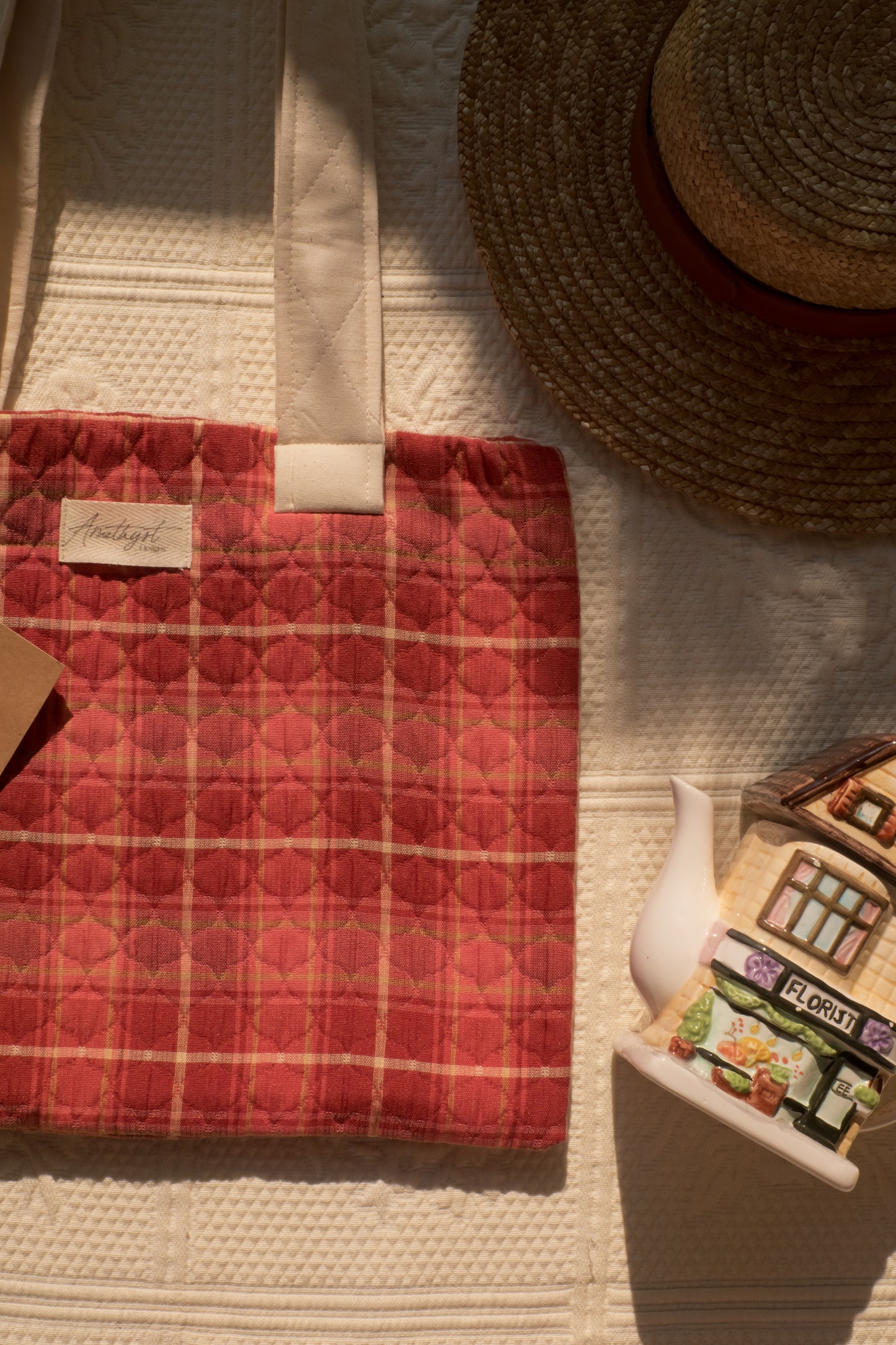 Handmade quilted mini tote bag - cherry ♡