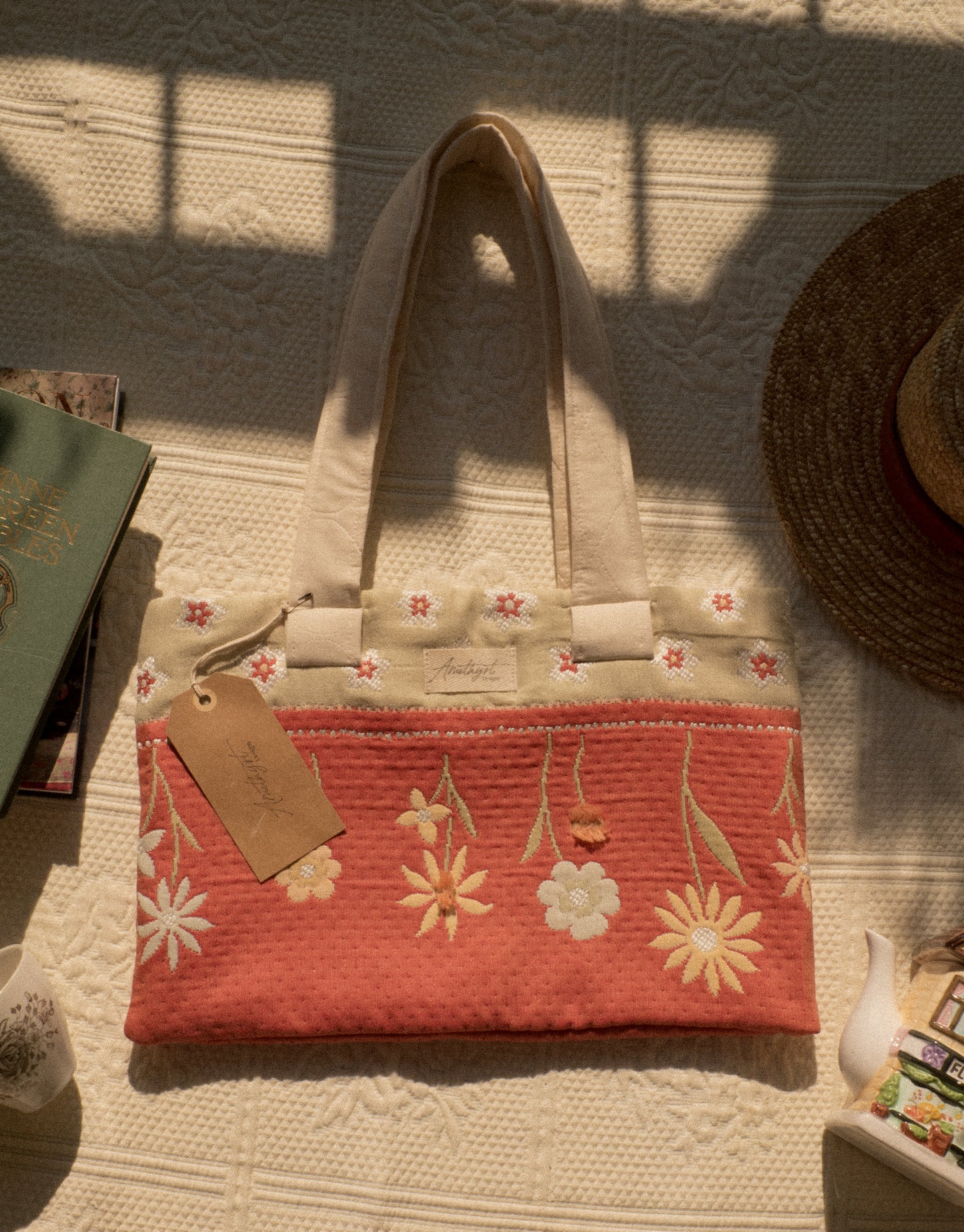 Handmade quilted mini tote bag - daisy ♡