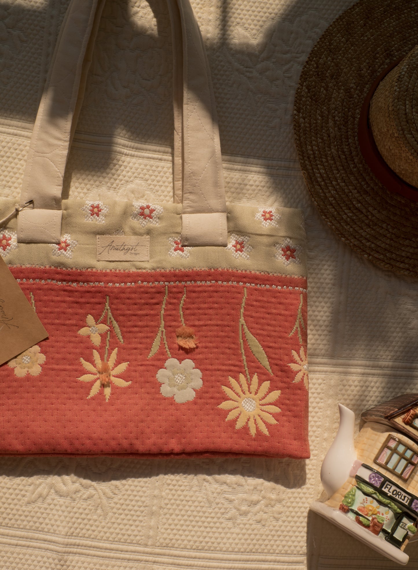 Handmade quilted mini tote bag - daisy ♡