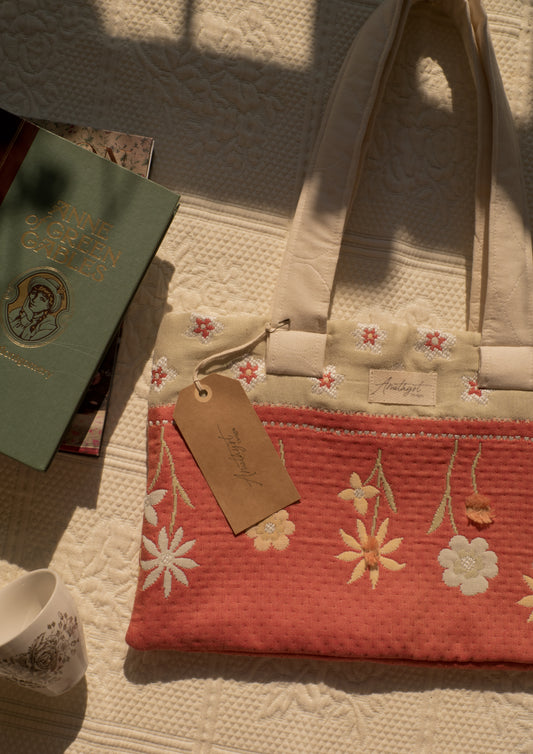 Handmade quilted mini tote bag - daisy ♡