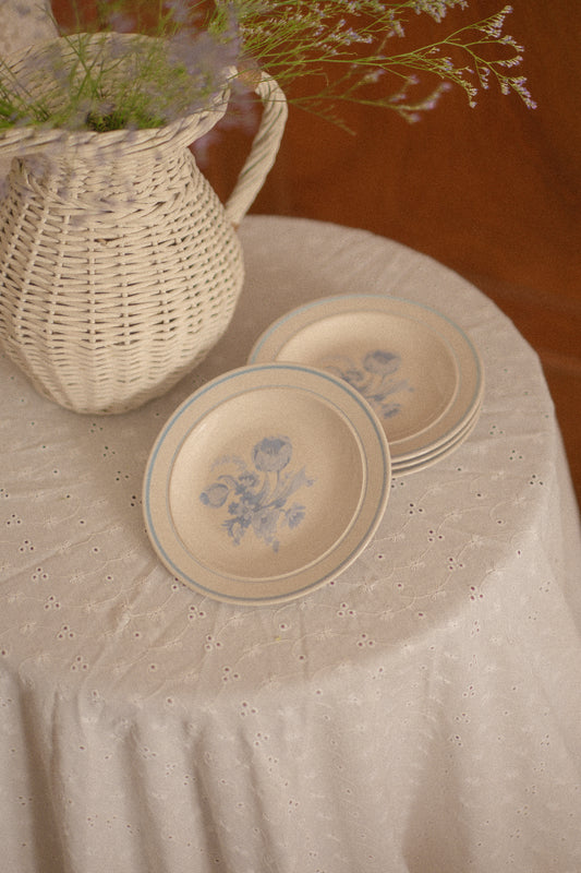 Vintage blue floral dessert plate set