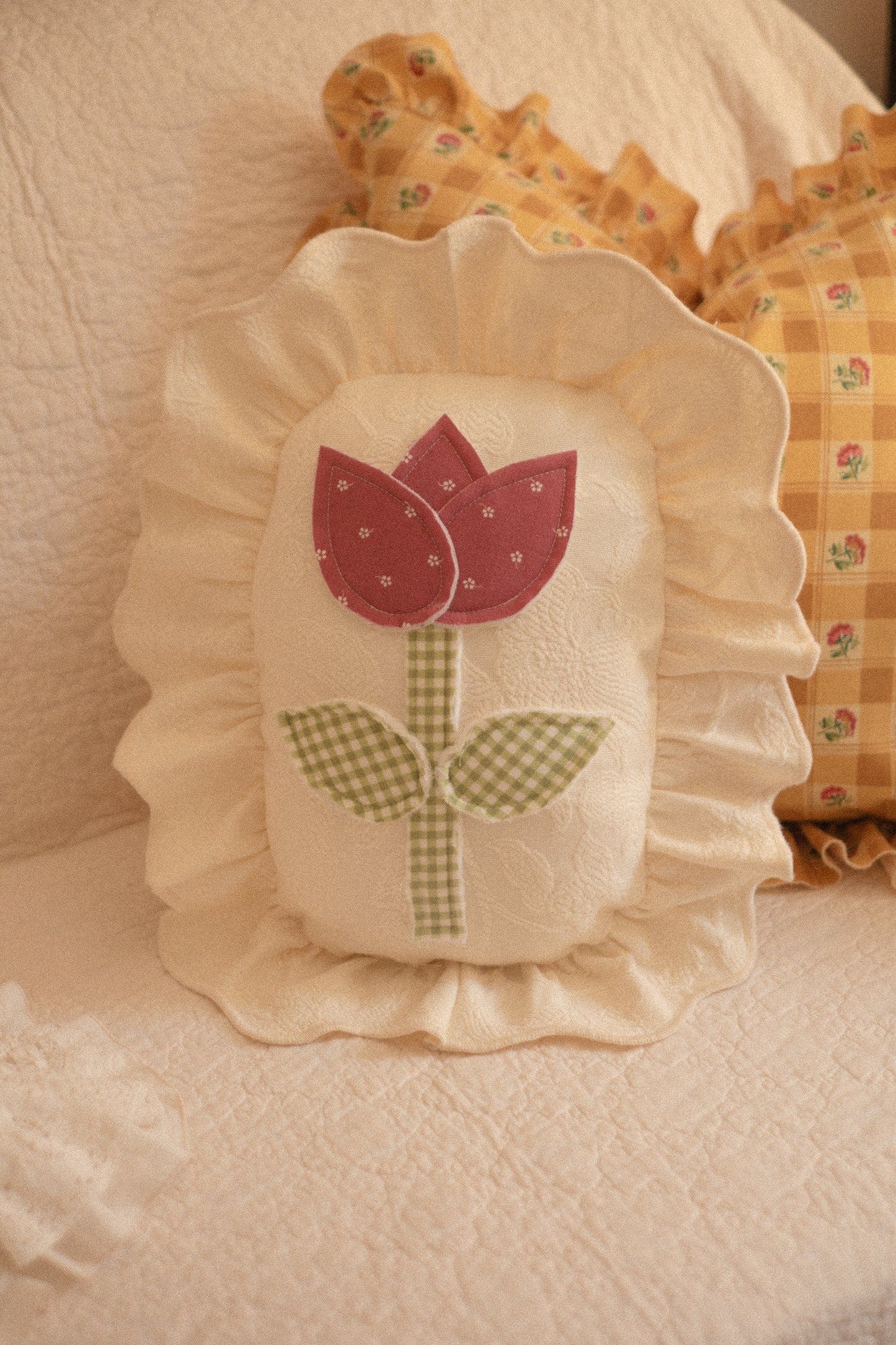 Spring tulip appliqué pillow
