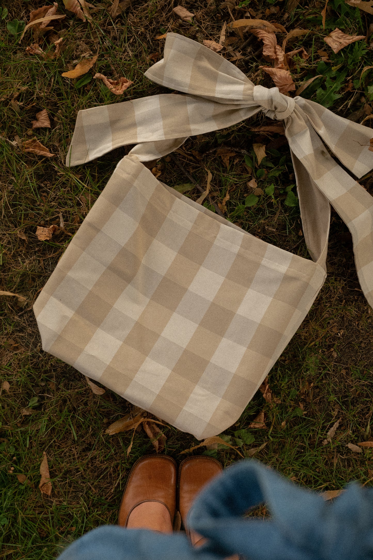 Handmade Ribbon bow tote - Gingham🍏
