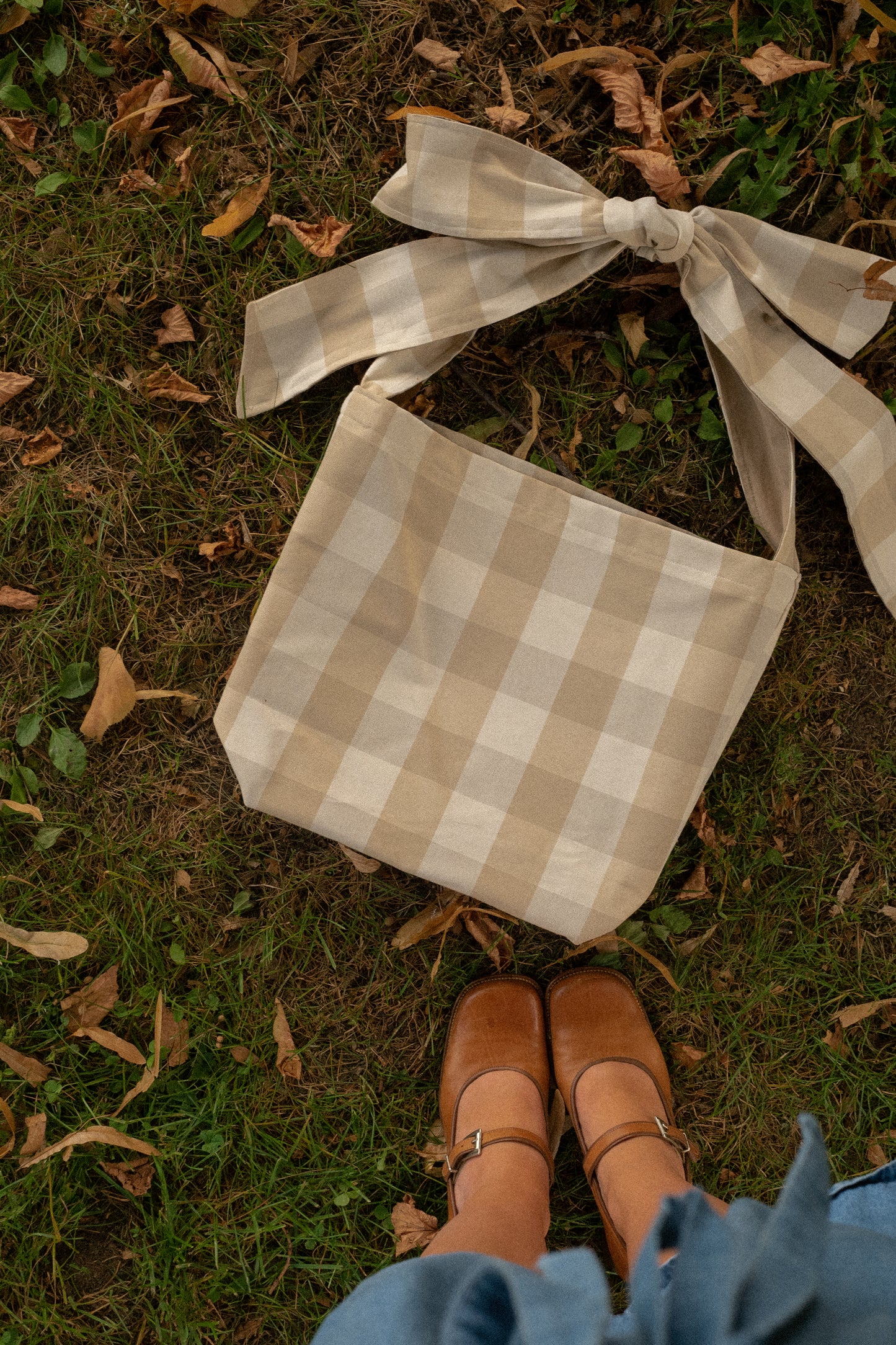 Handmade Ribbon bow tote - Gingham🍏