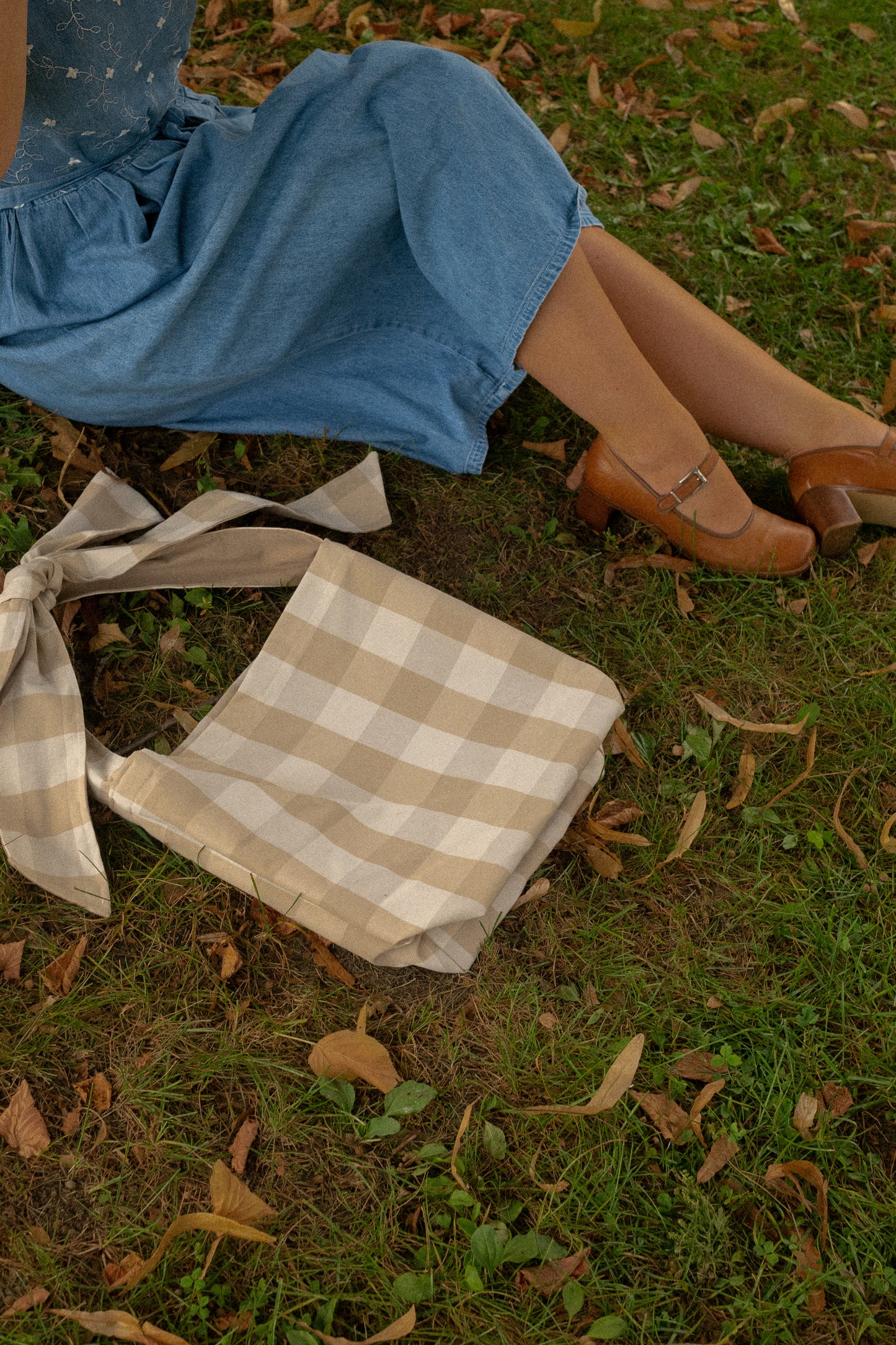 Handmade Ribbon bow tote - Gingham🍏