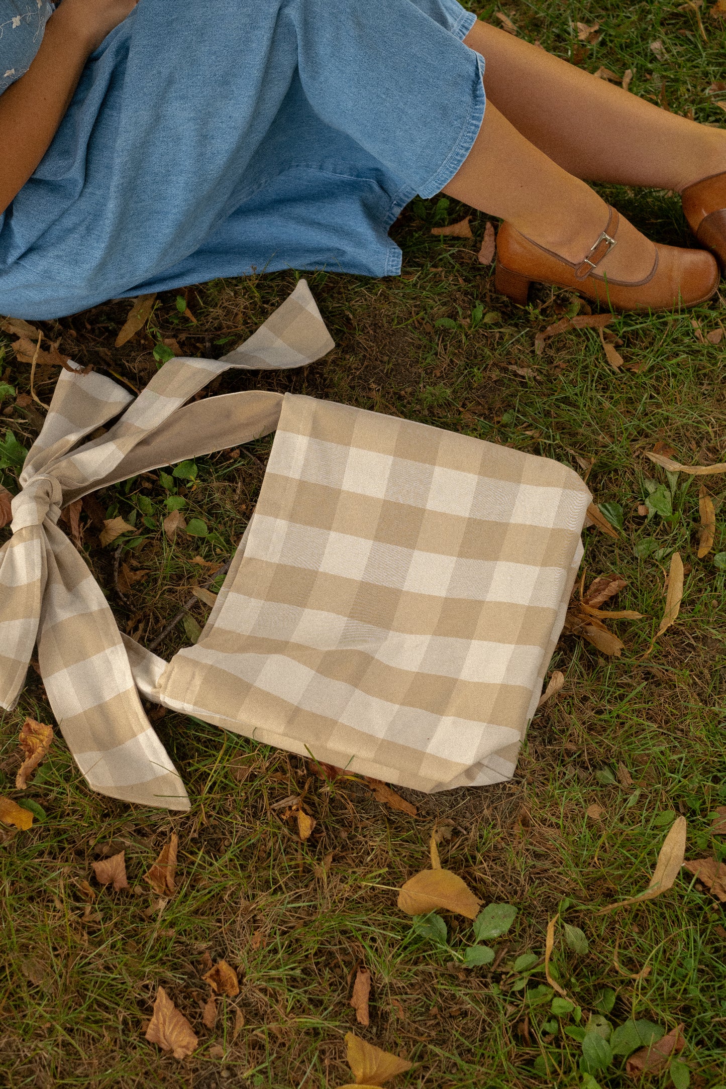 Handmade Ribbon bow tote - Gingham🍏