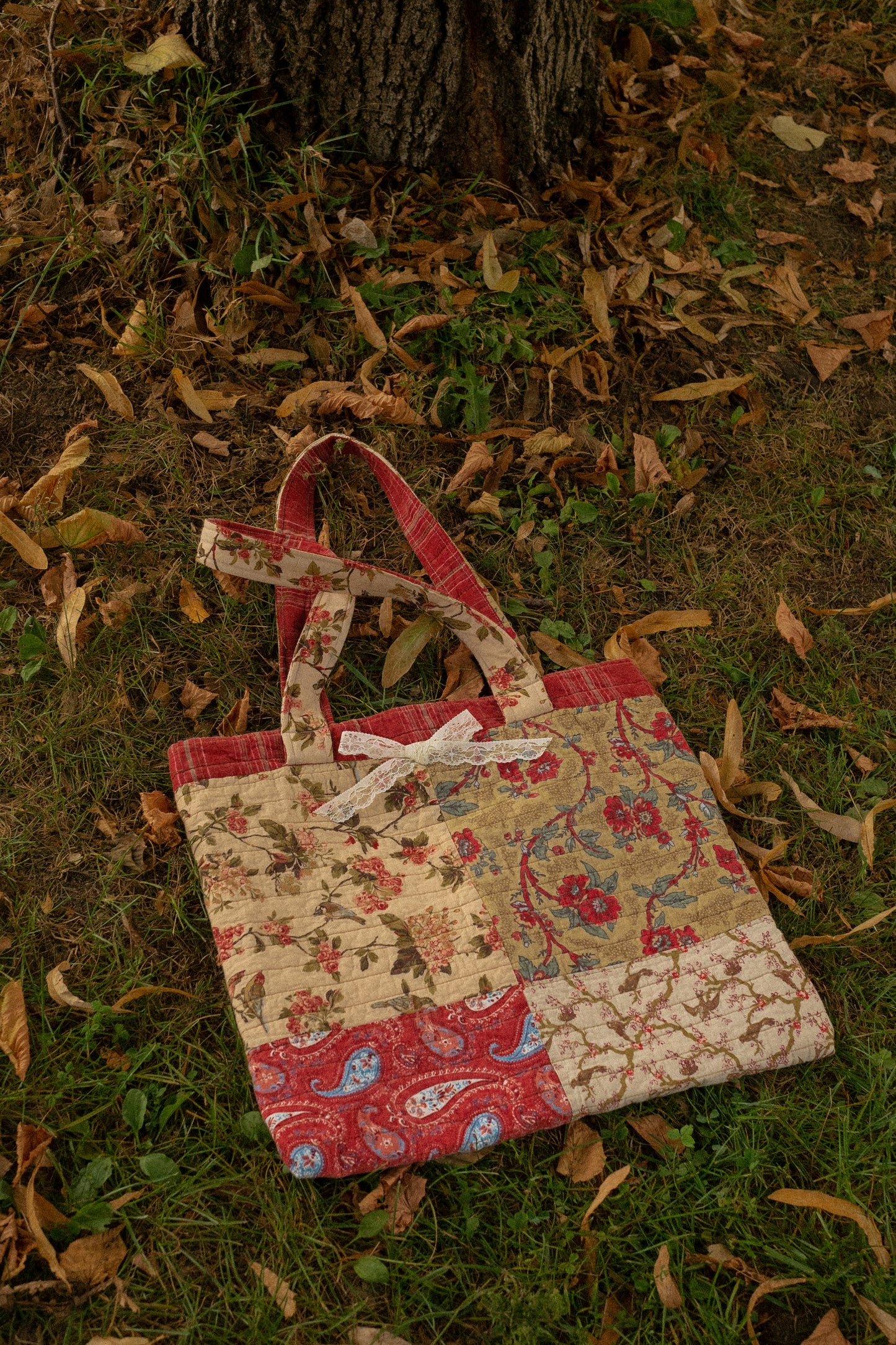 Handmade large quilted tote bag - Autumn π