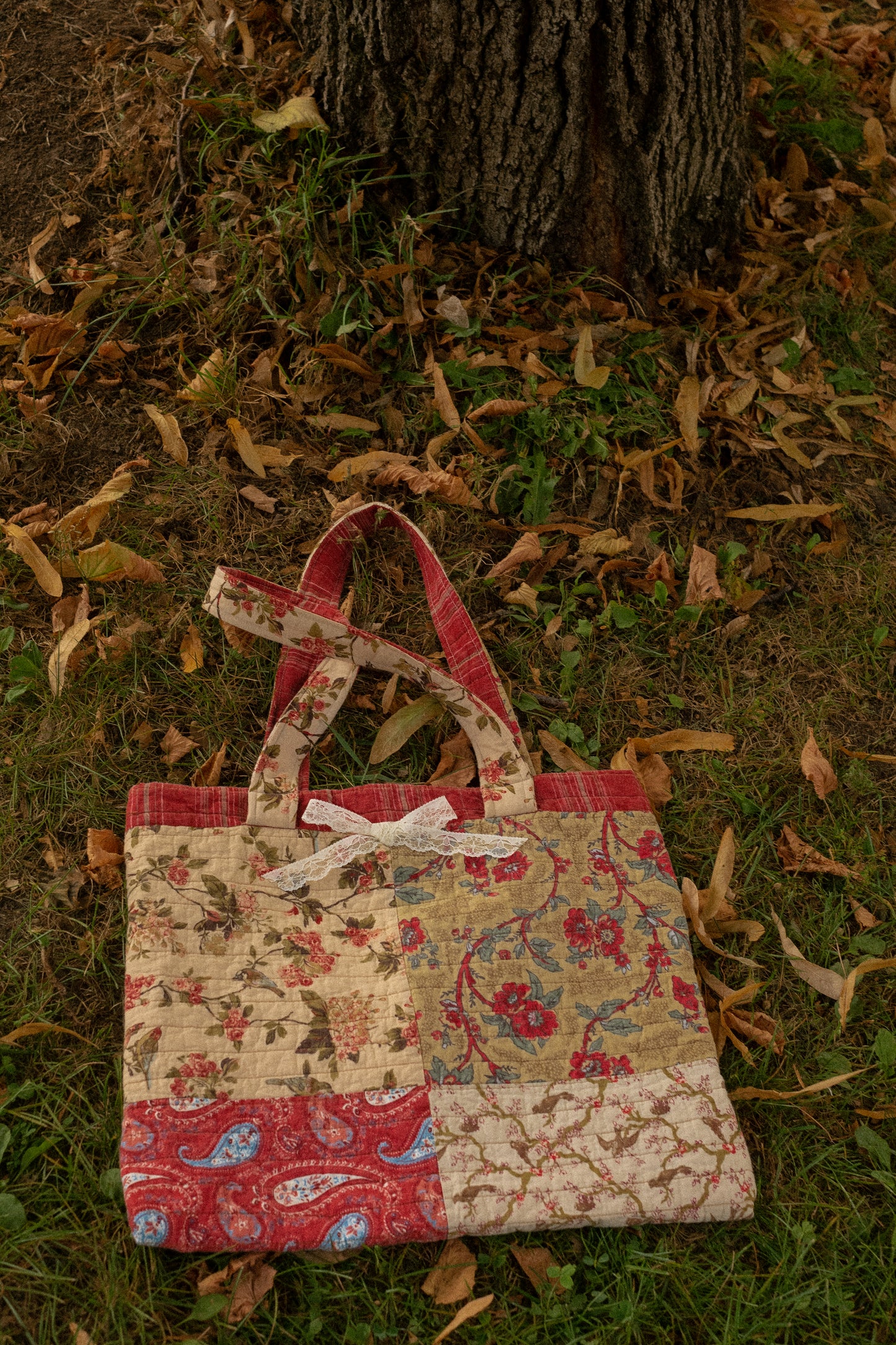 Handmade large quilted tote bag - Autumn π