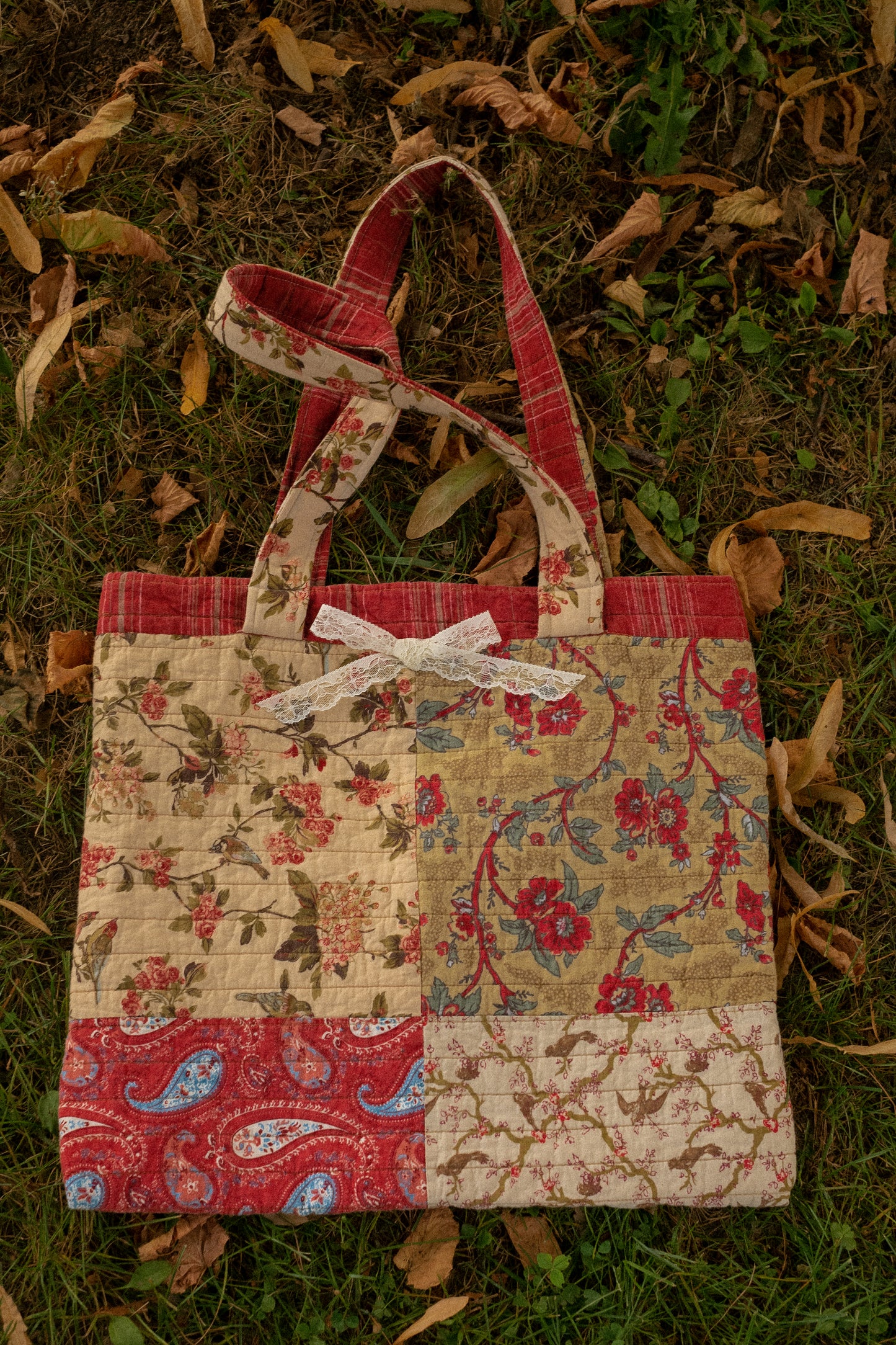 Handmade large quilted tote bag - Autumn π
