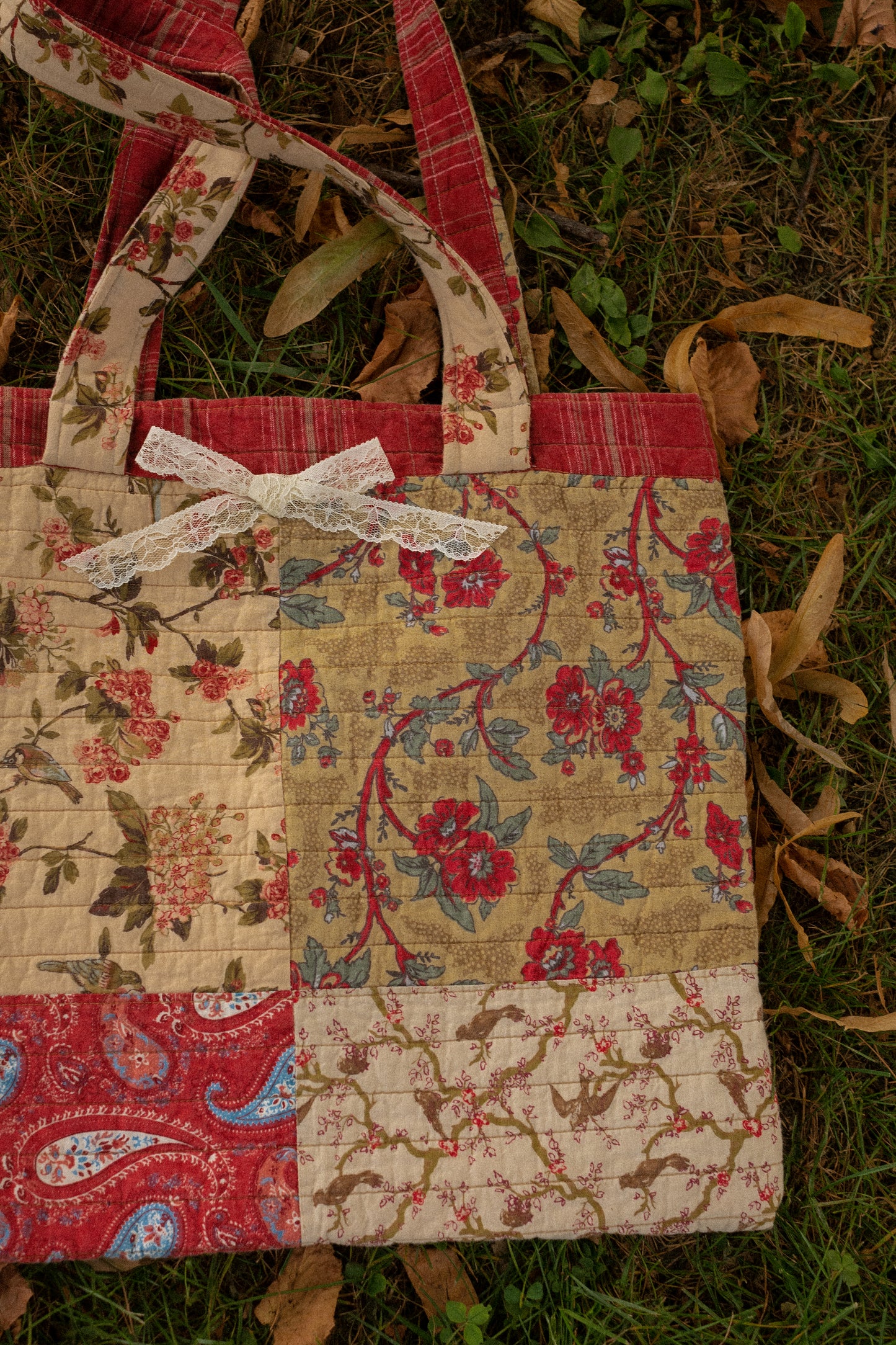 Handmade large quilted tote bag - Autumn π