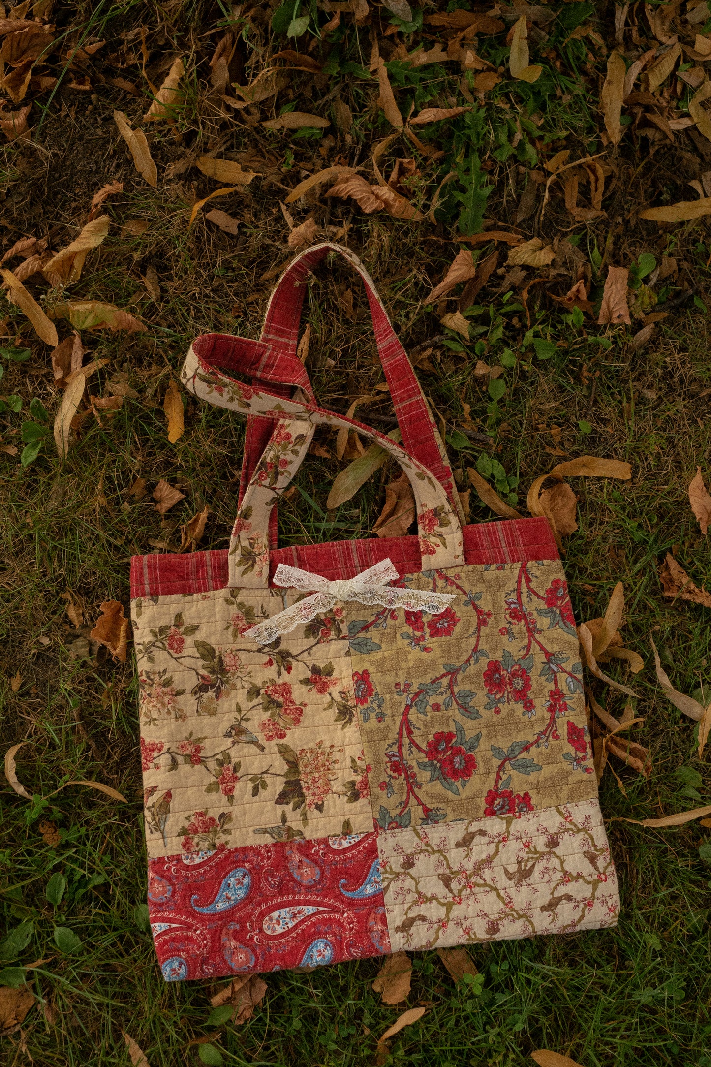 Handmade large quilted tote bag - Autumn π