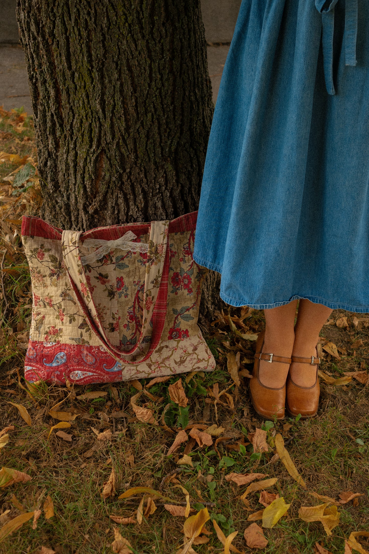 Handmade large quilted tote bag - Autumn π