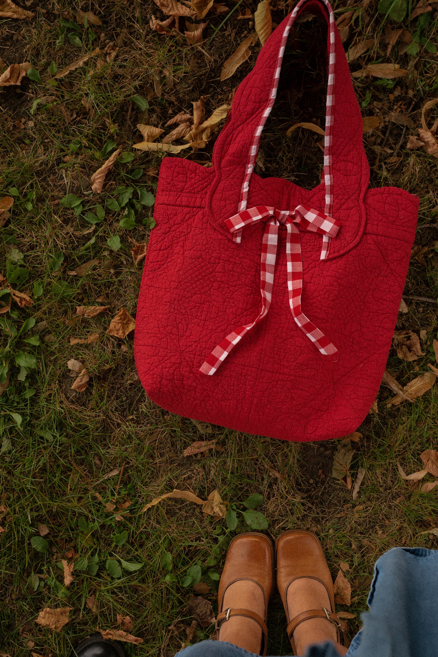 Handmade large quilted tote bag - Apple🍎