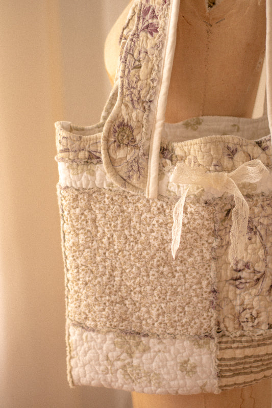 Handmade mini quilted tote bag - Plum