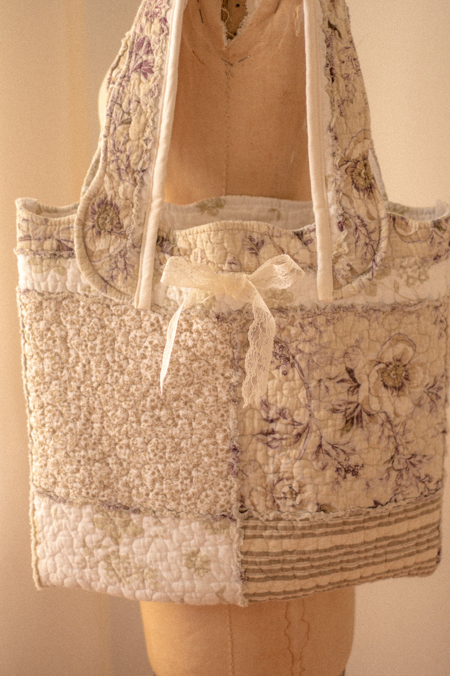 Handmade mini quilted tote bag - Plum