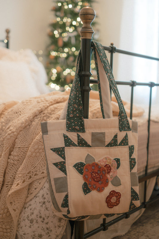 Handmade mini quilted tote bag - holly