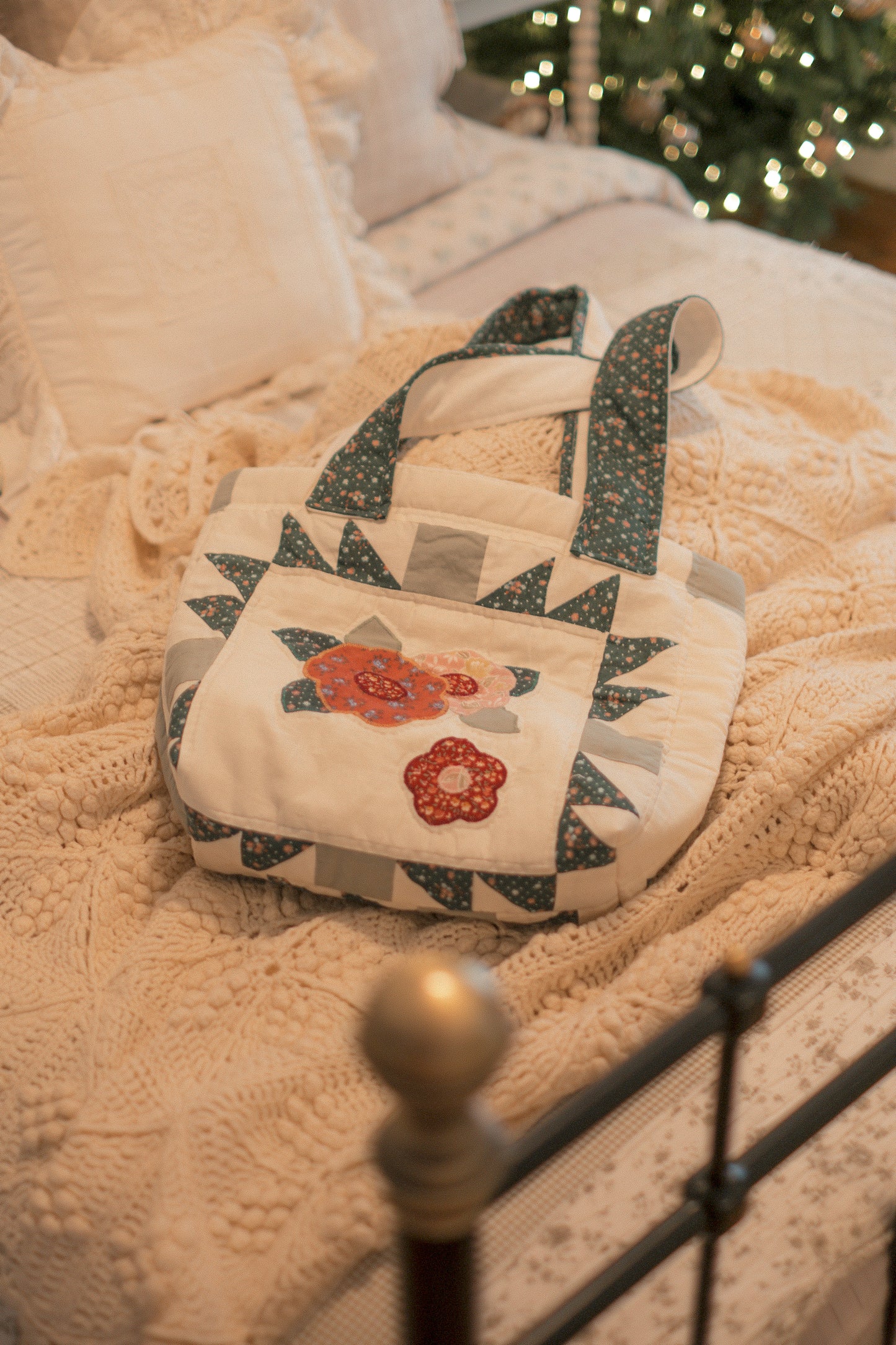 Handmade mini quilted tote bag - holly